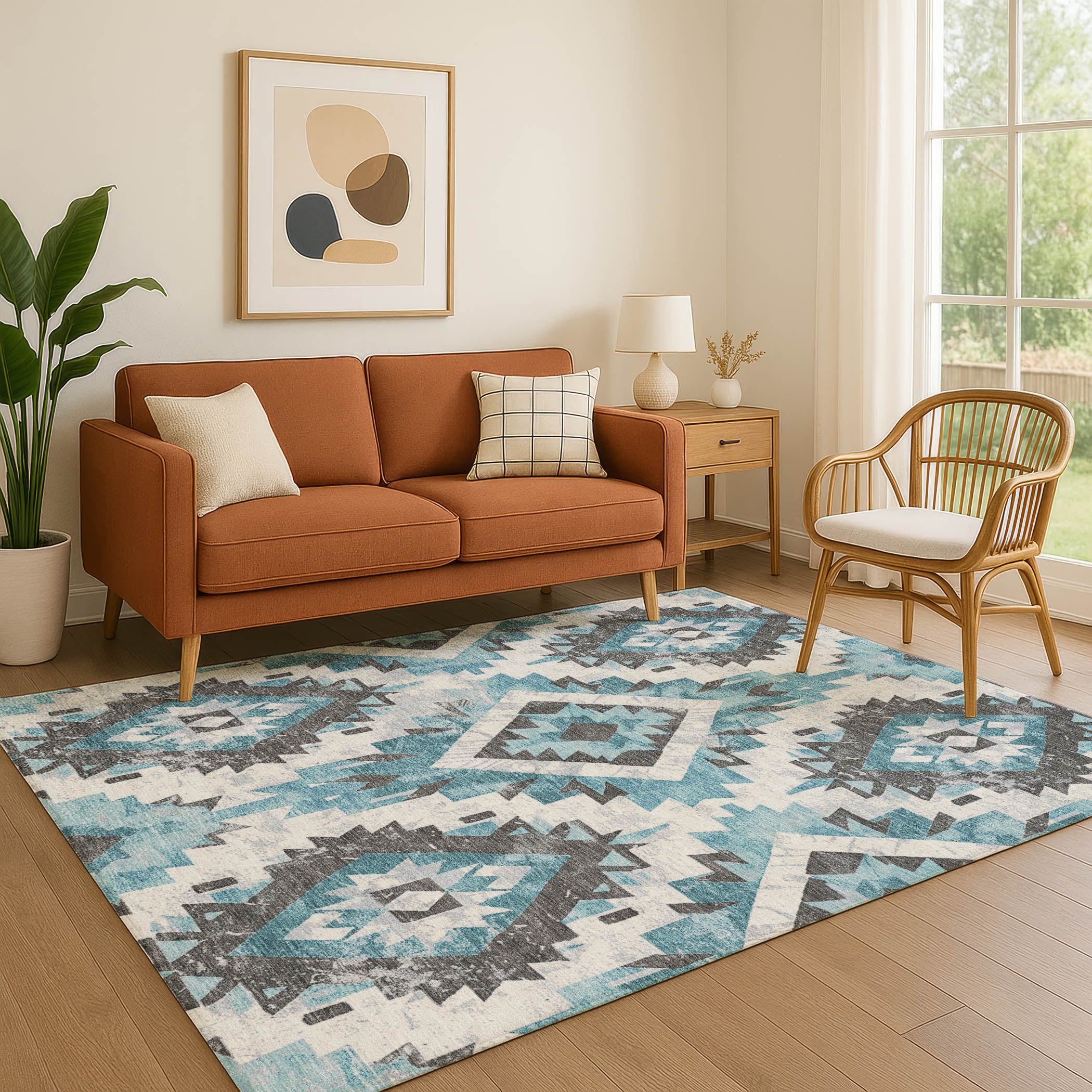 Reykjavik Machine Washable Transitional Teal Rug 2'6" x 3'10" #shape_Rectangle
