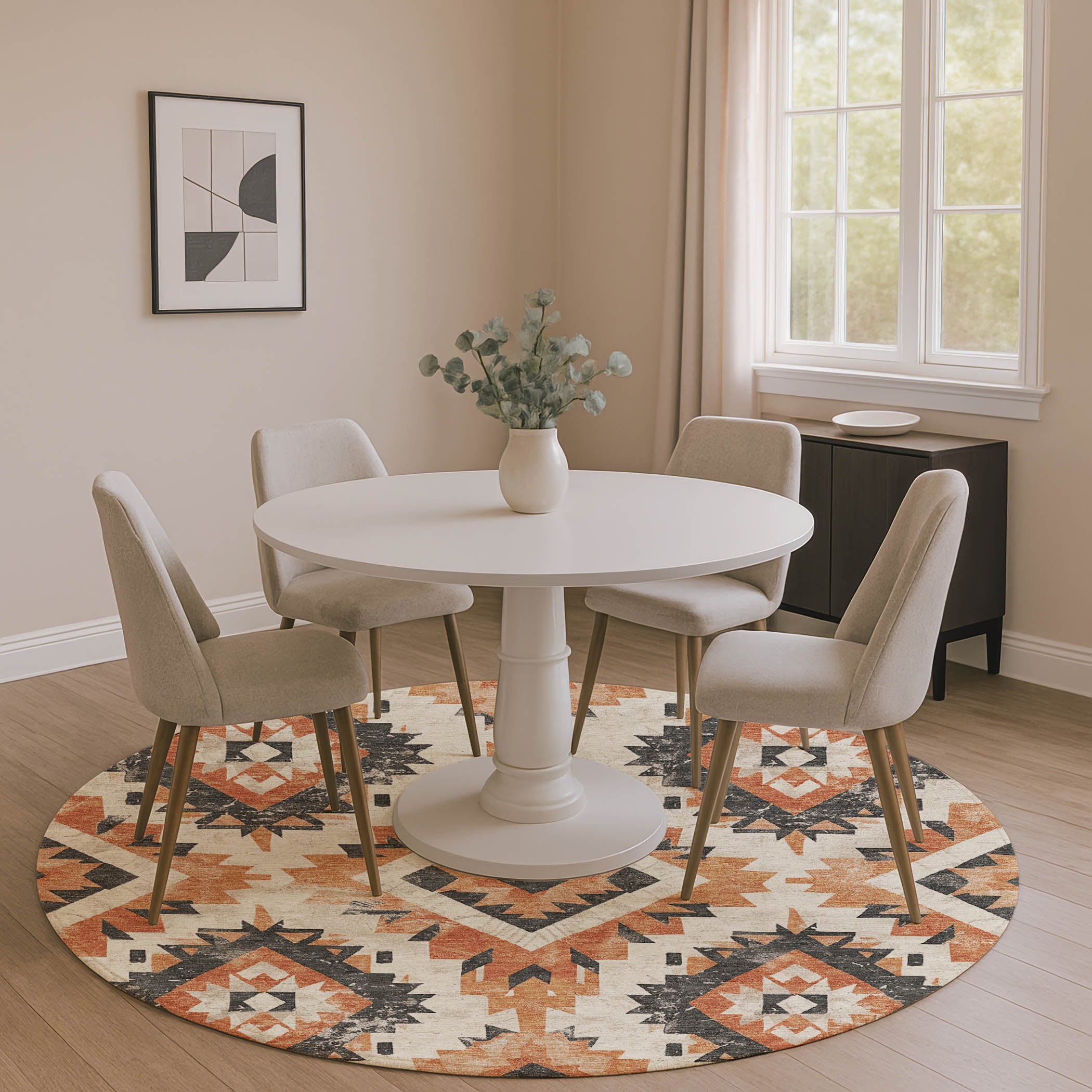 Reykjavik Machine Washable Transitional Terracotta Orange Rug 8' x 8' #shape_Round