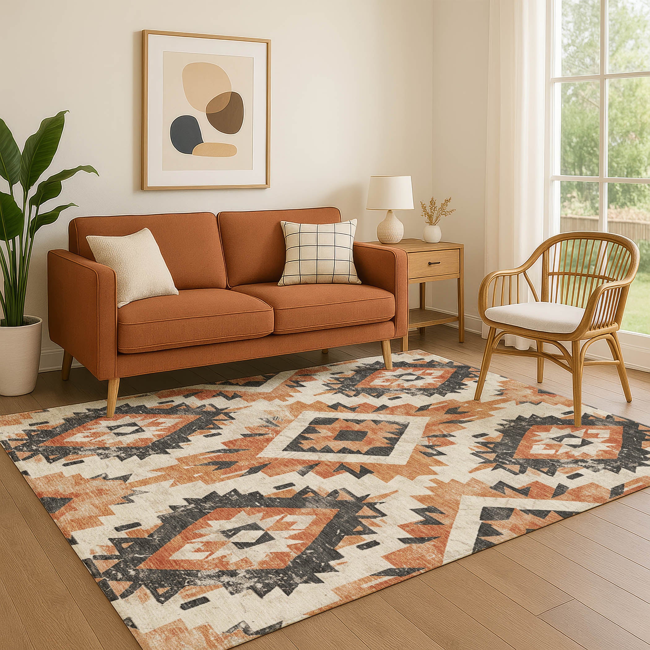 Reykjavik Machine Washable Transitional Terracotta Orange Rug 2'6" x 3'10" #shape_Rectangle