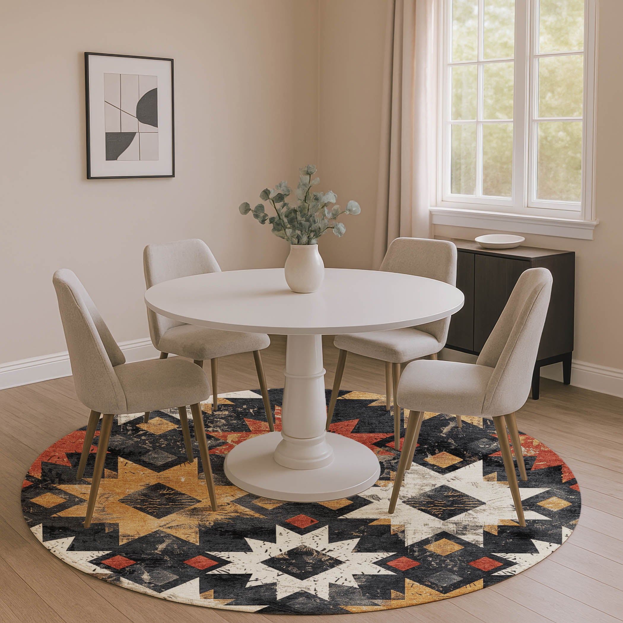 Valletta Machine Washable Transitional Black Rug 8' x 8' #shape_Round