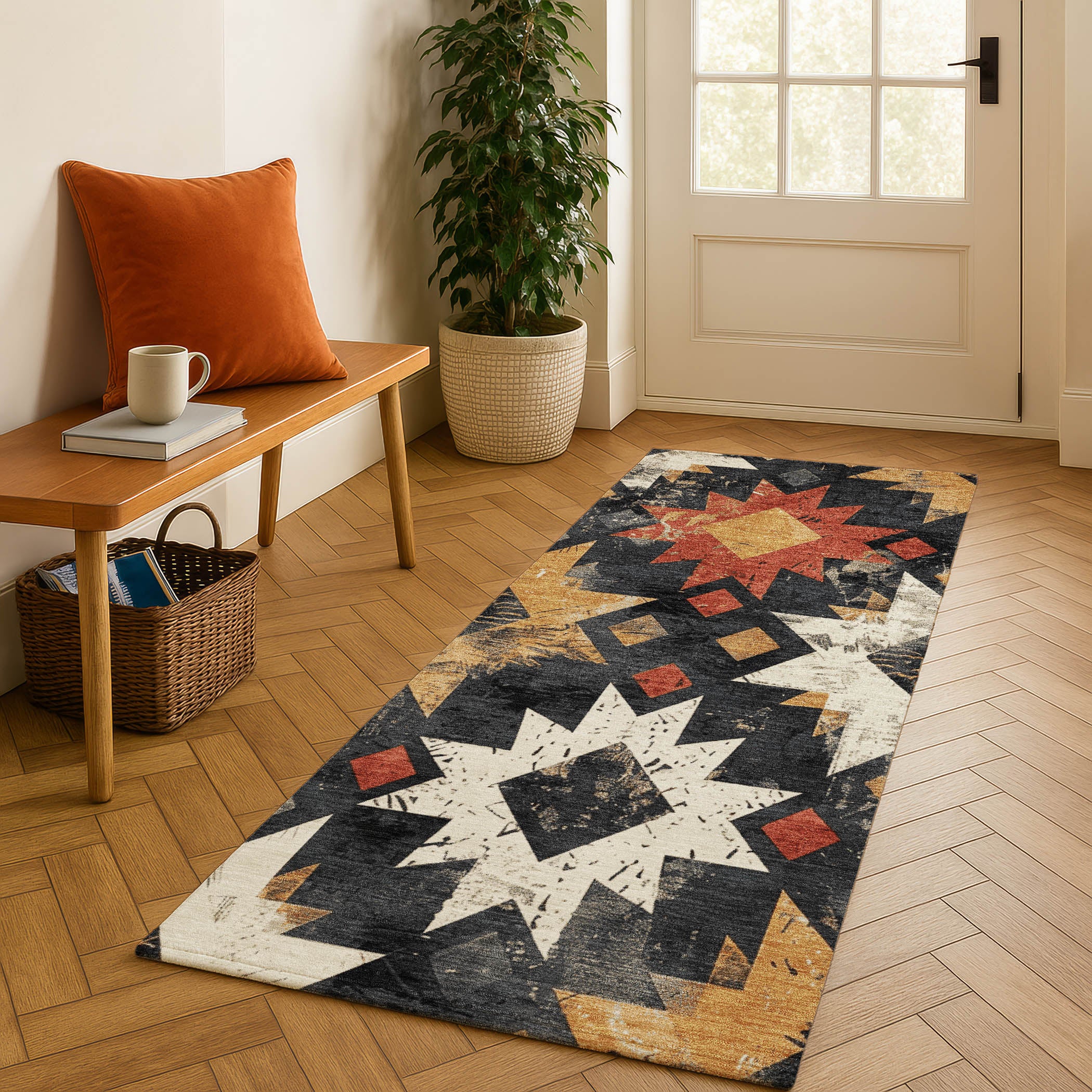 Valletta Machine Washable Transitional Black Rug 2'3" x 7'6" #shape_Runner