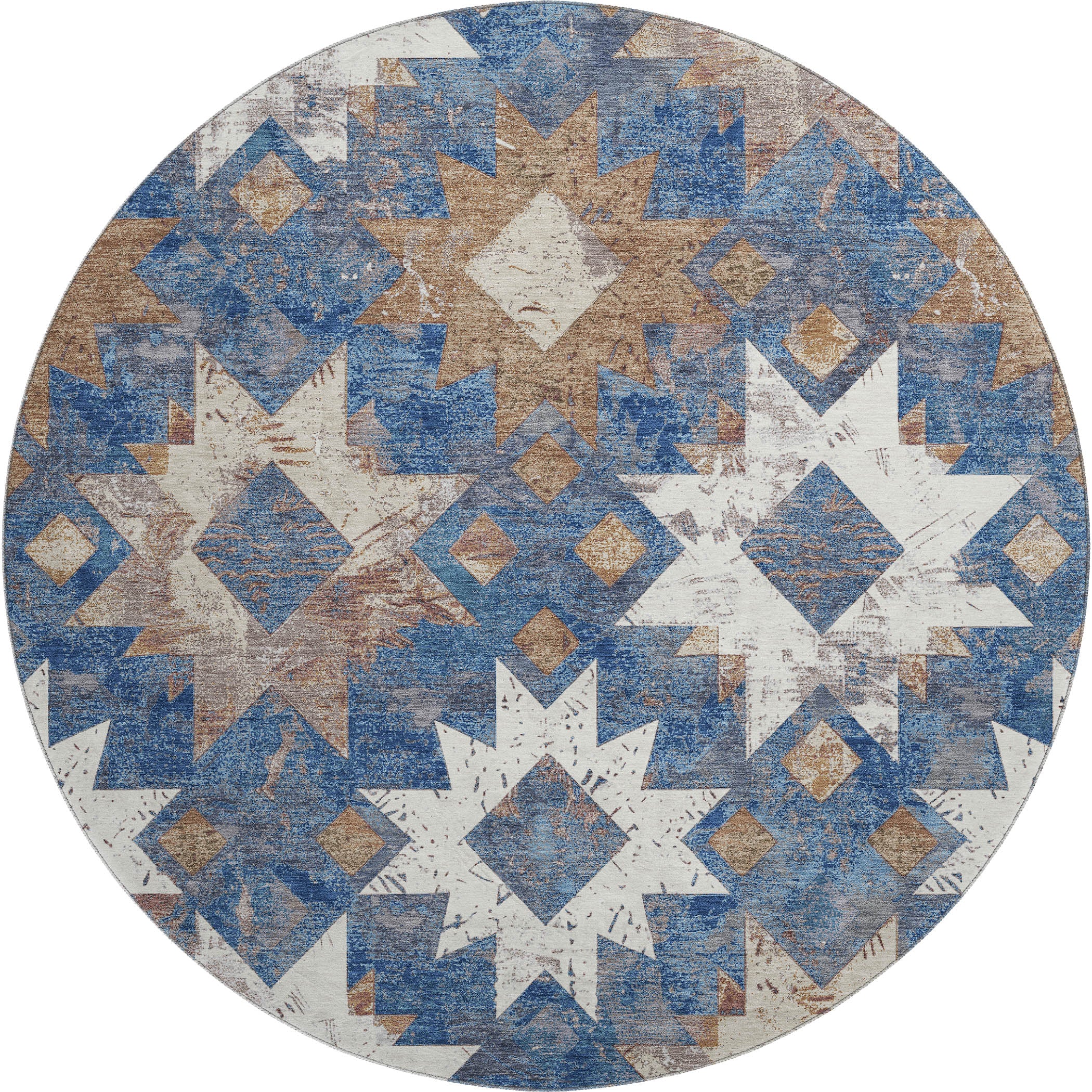 Valletta Machine Washable Transitional Blue Rug 8' x 8' #shape_Round