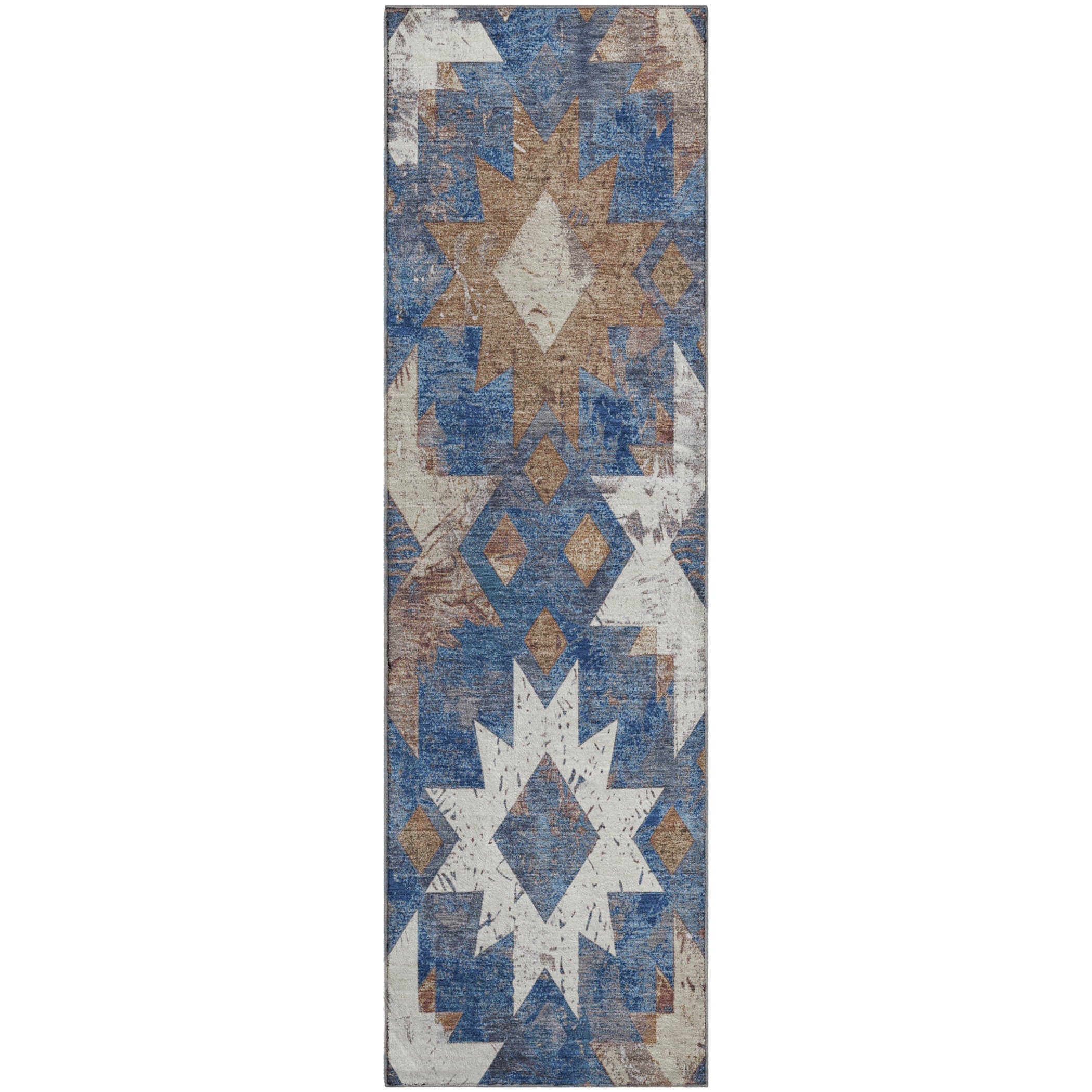 Valletta Machine Washable Transitional Blue Rug 2'3" x 7'6" #shape_Runner