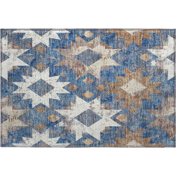 Valletta Machine Washable Transitional Blue Rug 1'8" x 2'6"