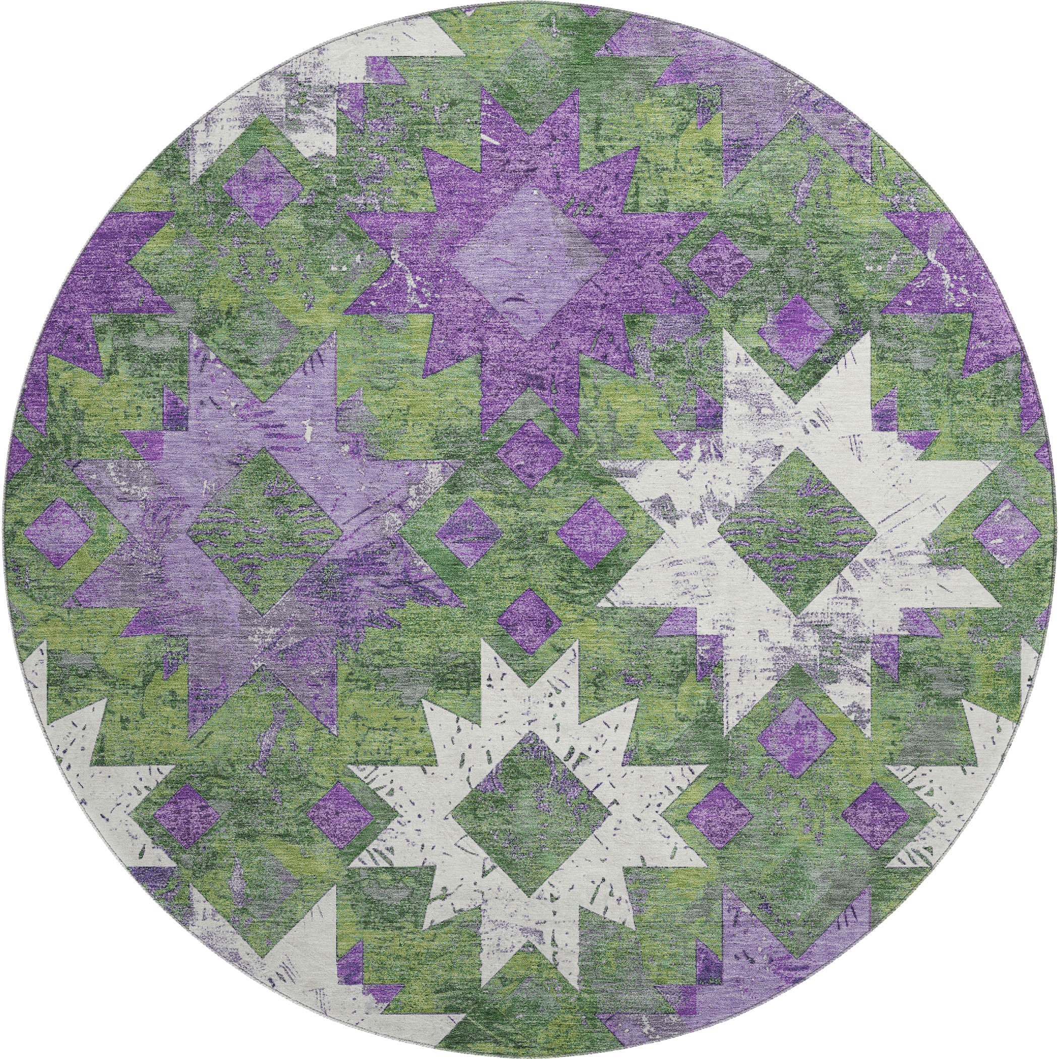 Valletta Machine Washable Transitional Green Rug 8' x 8' #shape_Round