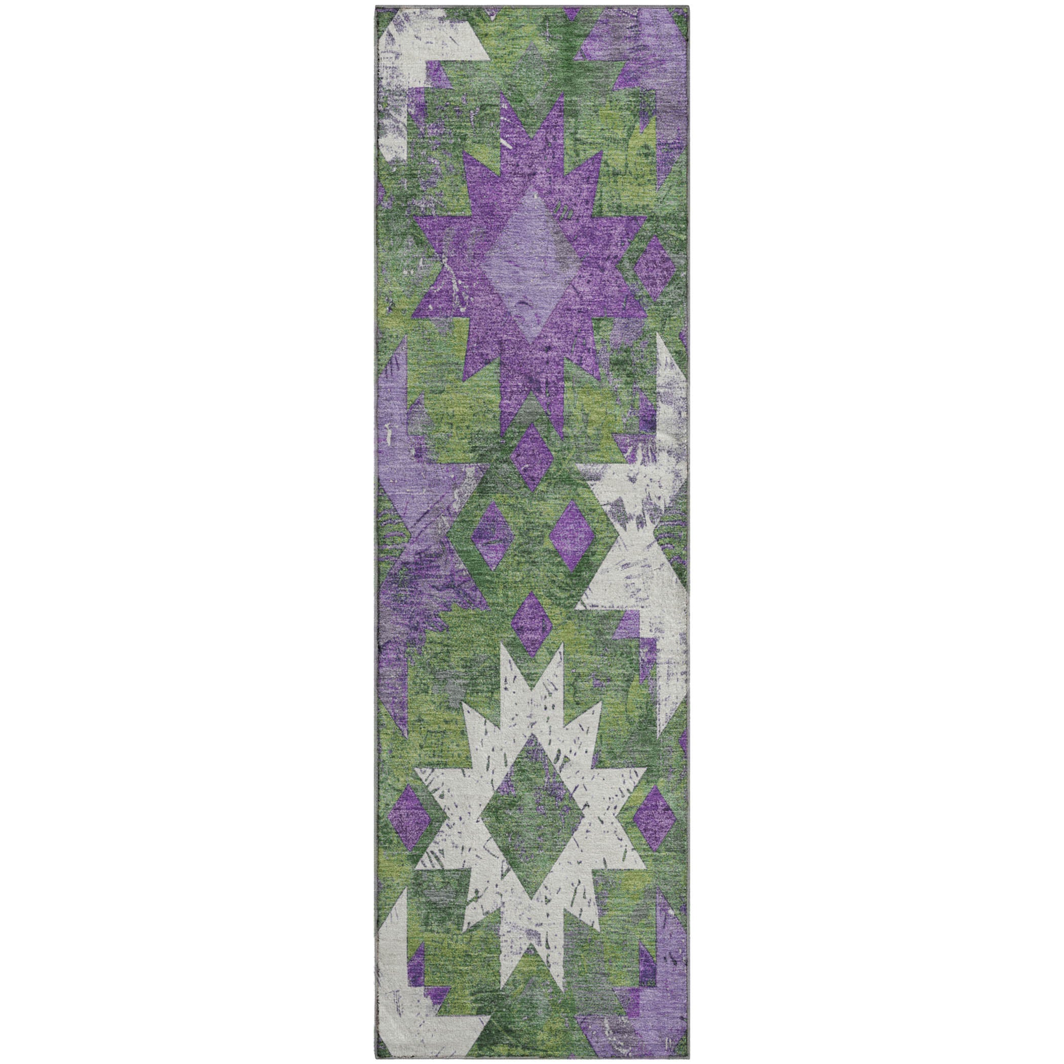 Valletta Machine Washable Transitional Green Rug 2'3" x 7'6" #shape_Runner