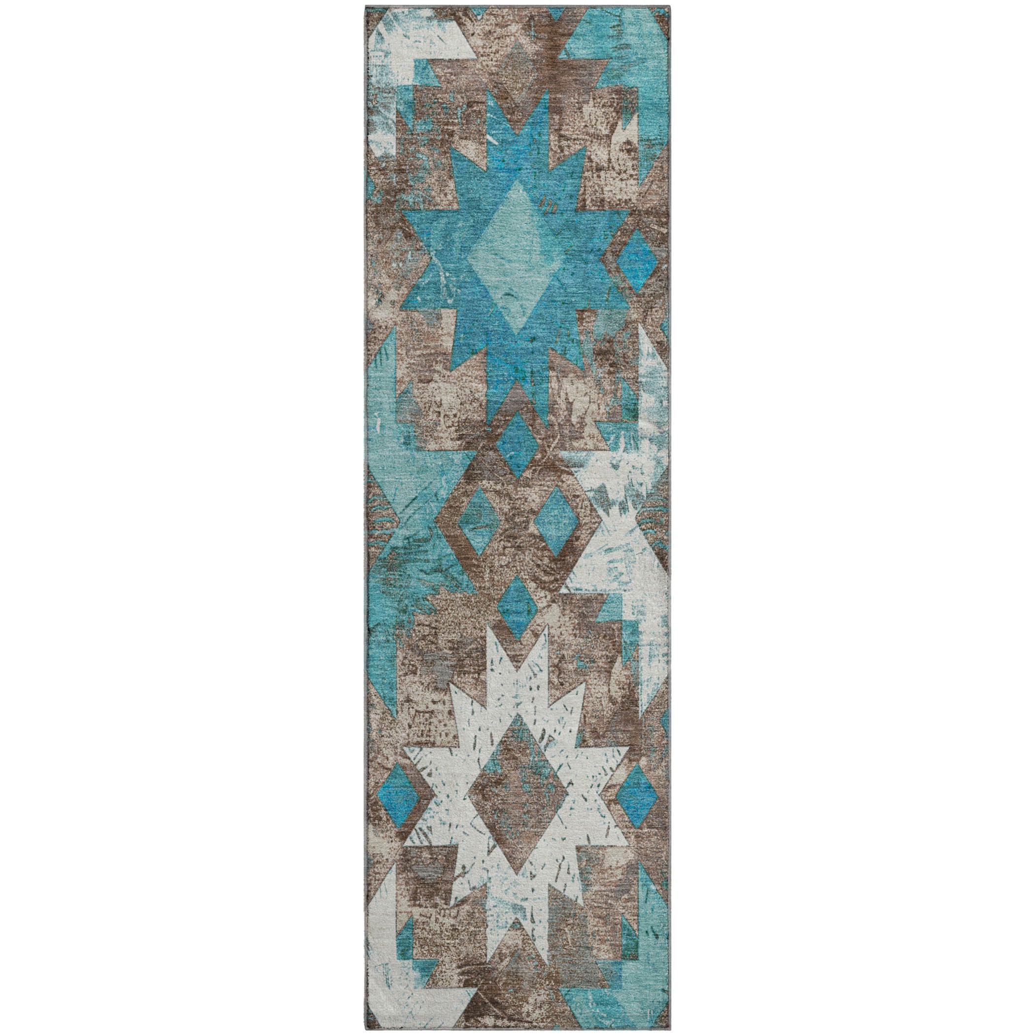 Valletta Machine Washable Transitional Teal Rug 2'3" x 7'6" #shape_Runner