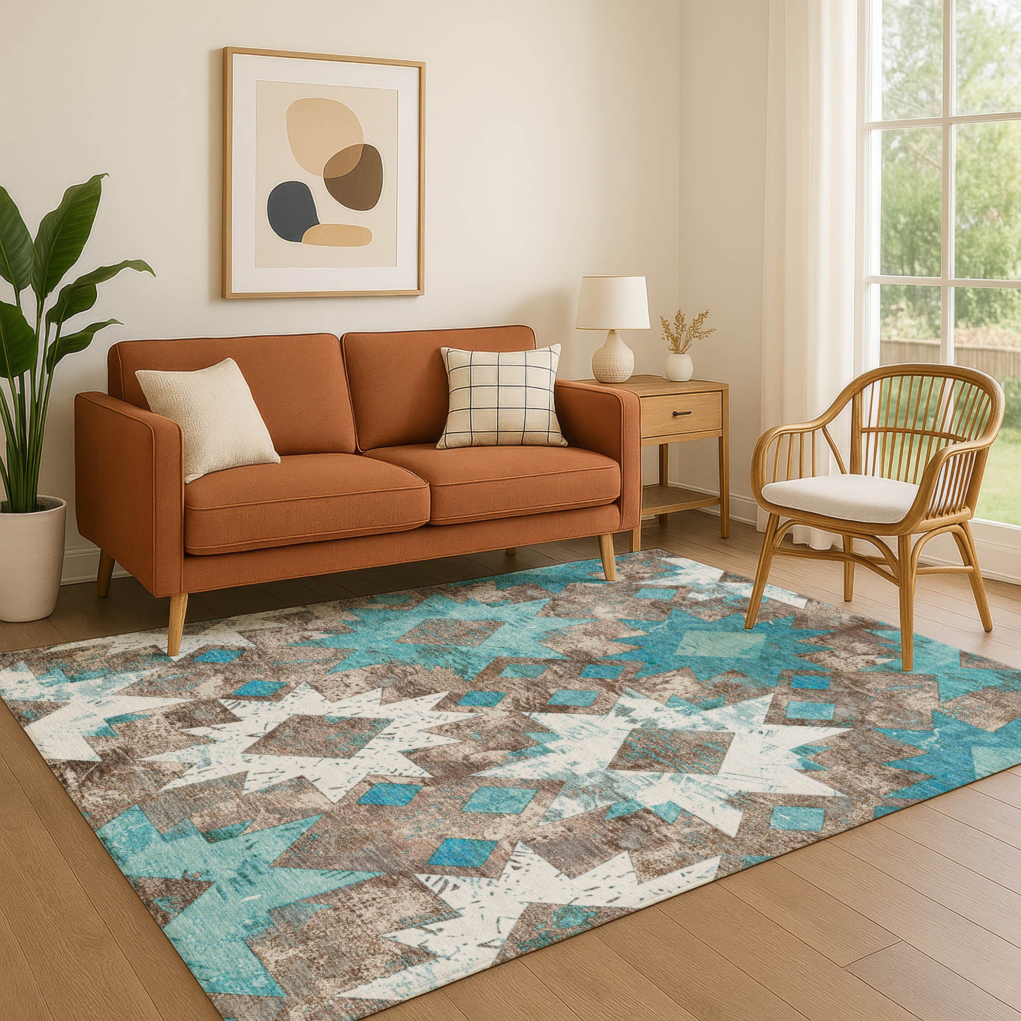 Valletta Machine Washable Transitional Teal Rug 2'6" x 3'10" #shape_Rectangle