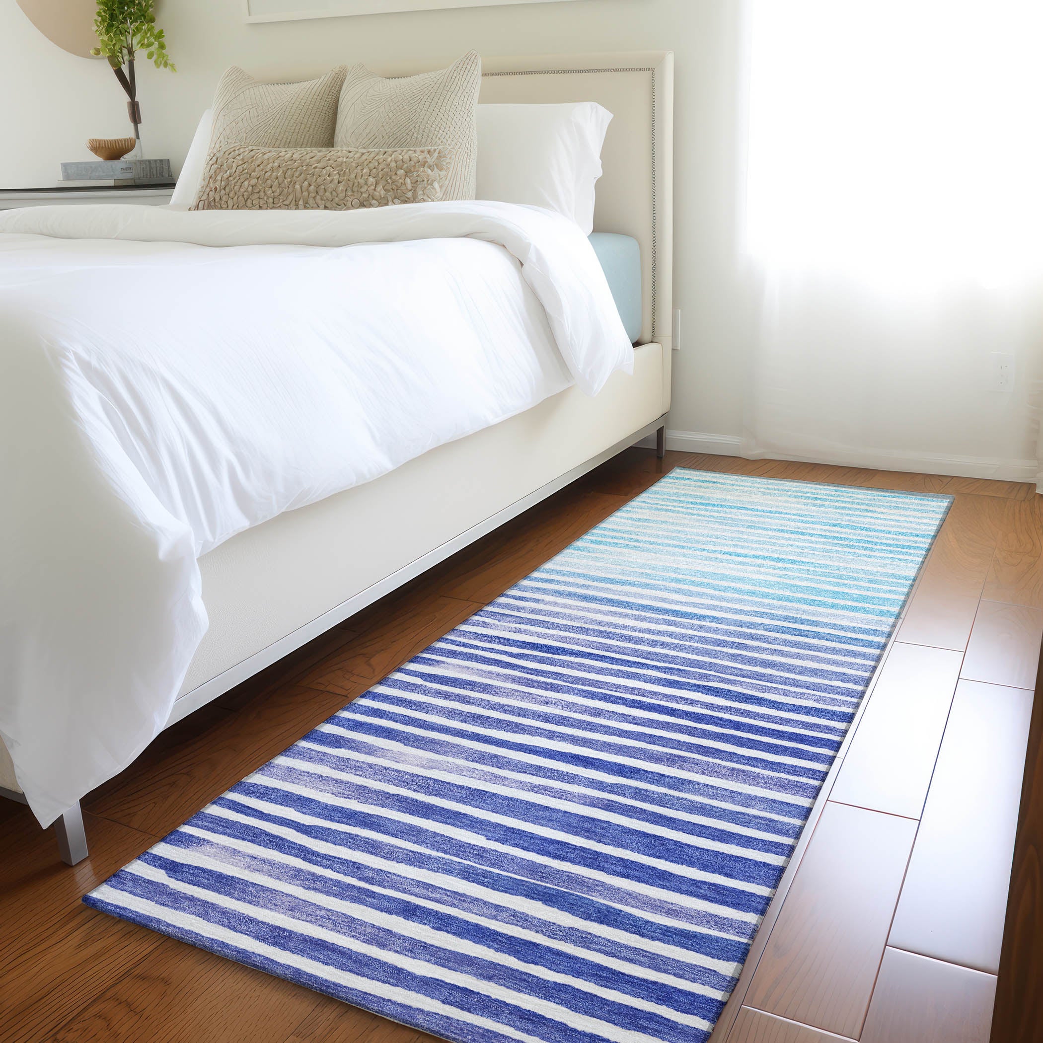 Sarajevo Machine Washable Coastal Blue Rug 2'3" x 7'6" #shape_Runner