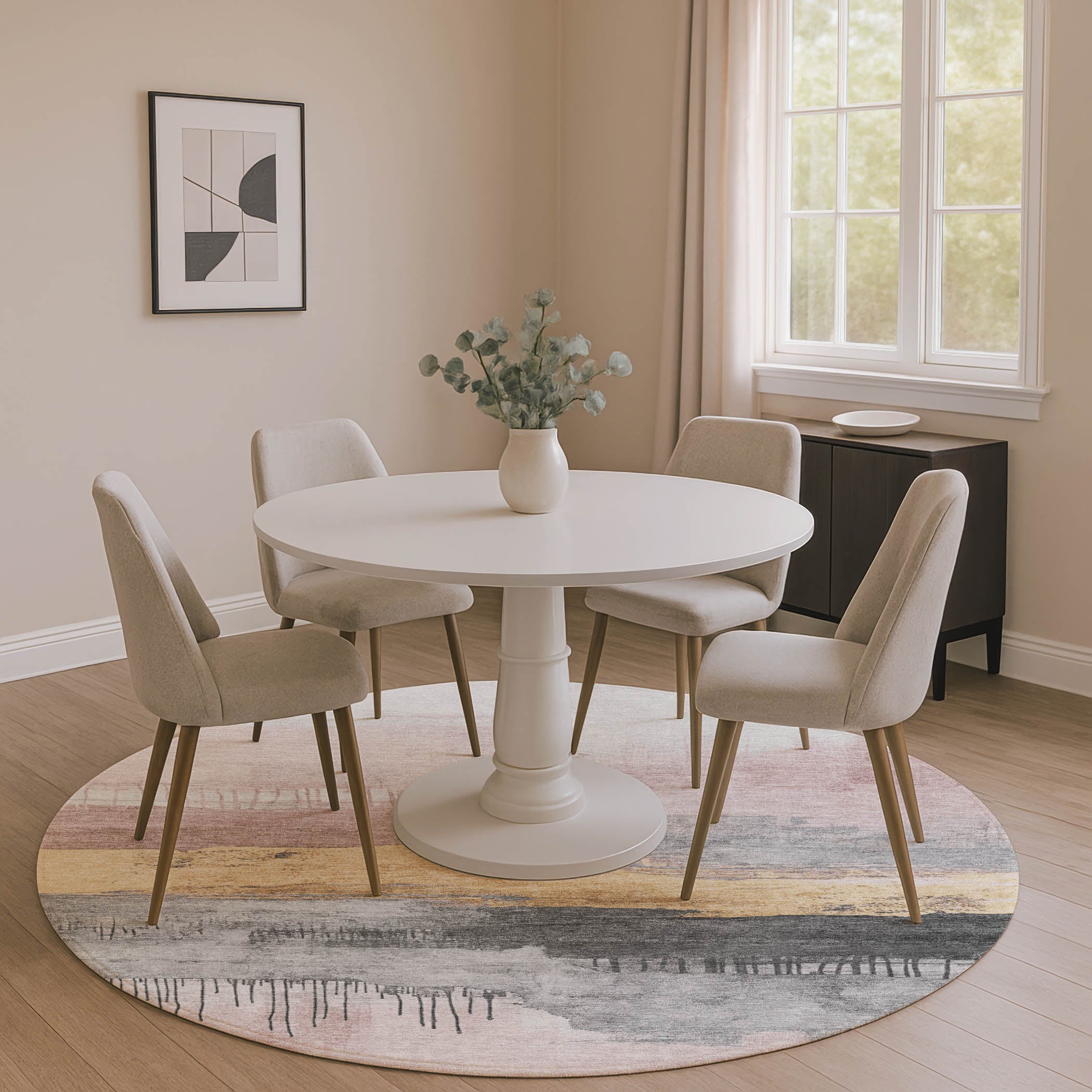 Salzburg Machine Washable Transitional Blush Pink Rug 8' x 8' #shape_Round