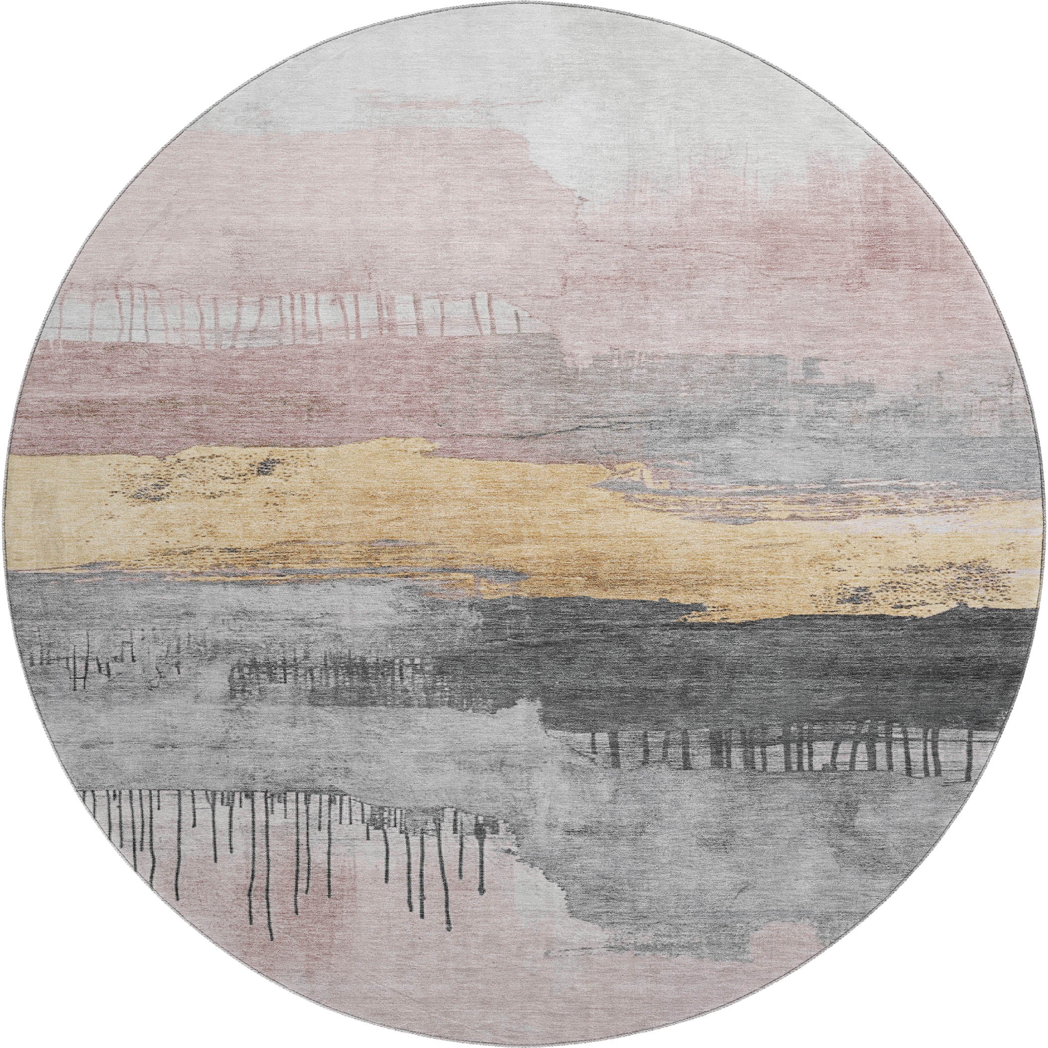Salzburg Machine Washable Transitional Blush Pink Rug 8' x 8' #shape_Round