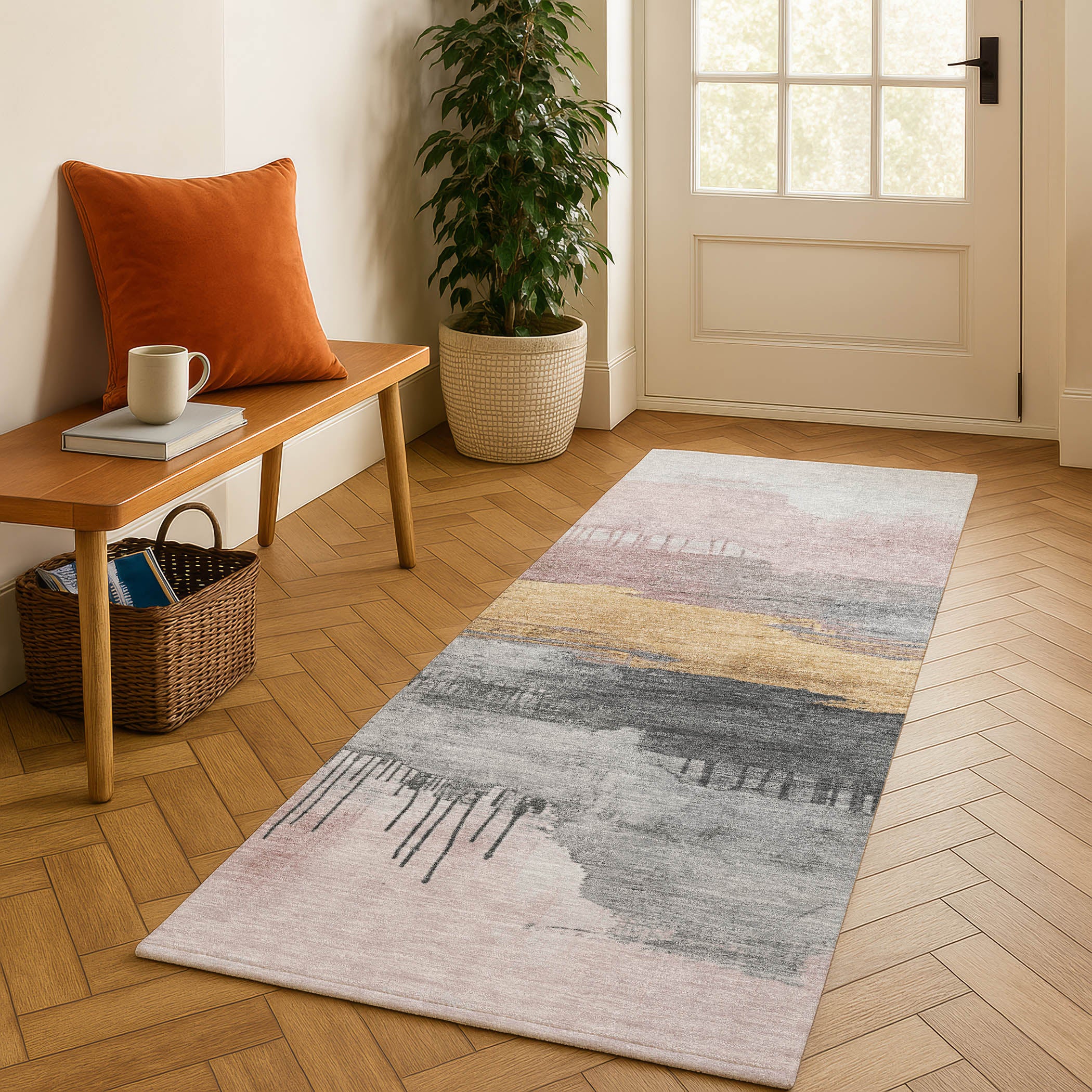Salzburg Machine Washable Transitional Blush Pink Rug 2'3" x 7'6" #shape_Runner