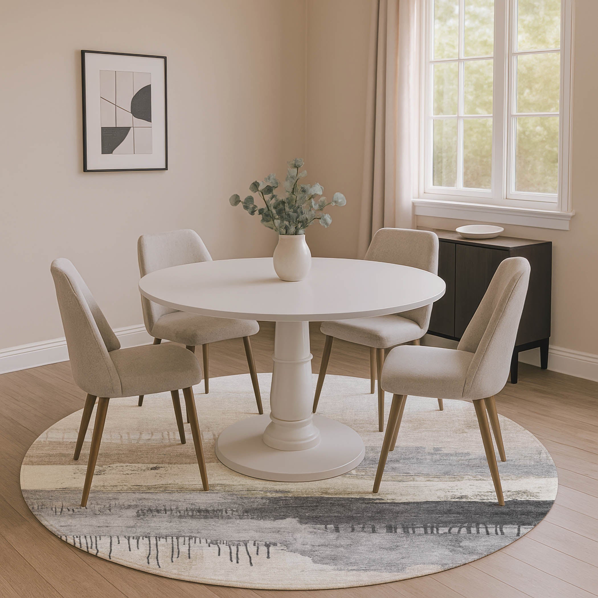 Salzburg Machine Washable Transitional Ivory Rug 8' x 8' #shape_Round