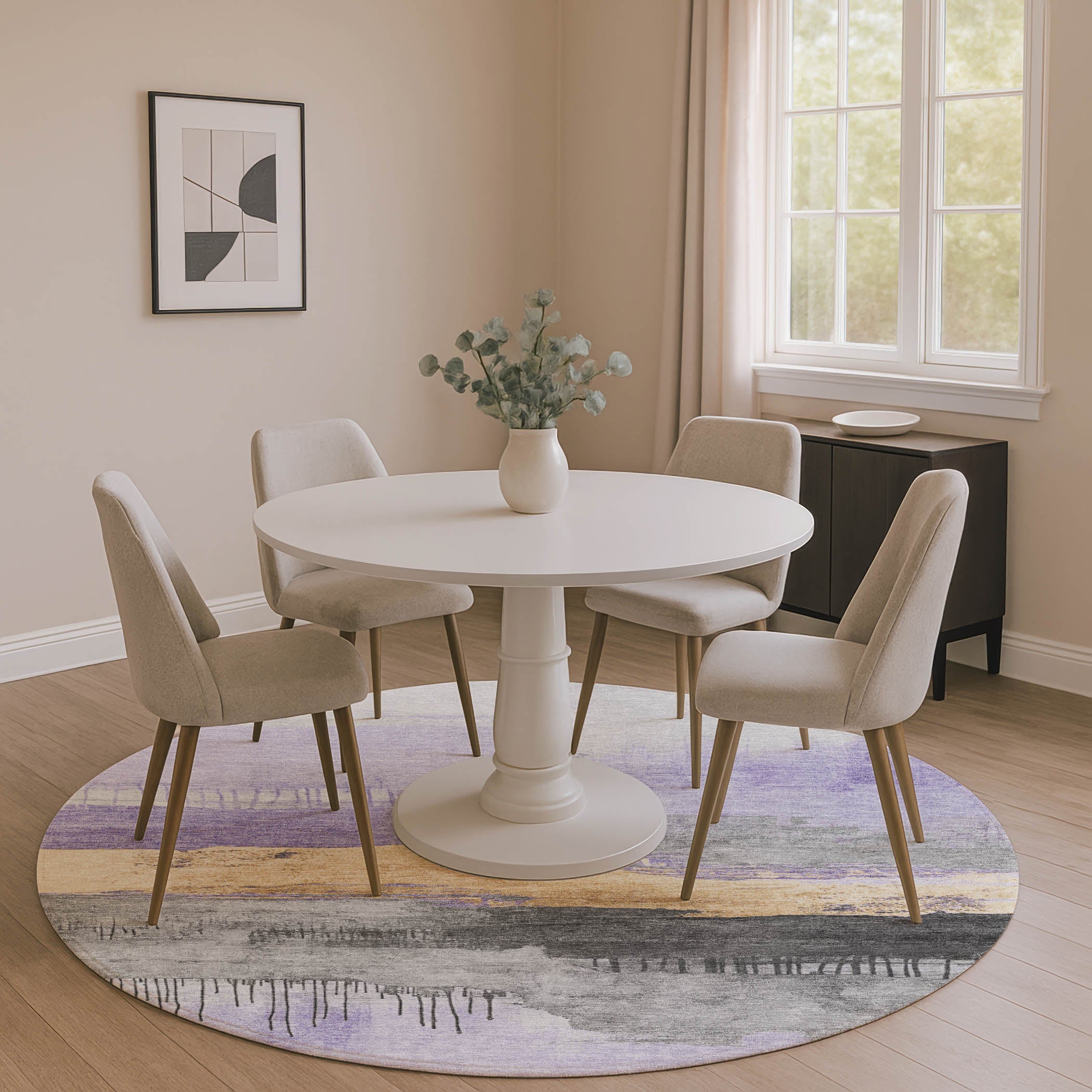 Salzburg Machine Washable Transitional Lavender Purple Rug 8' x 8' #shape_Round
