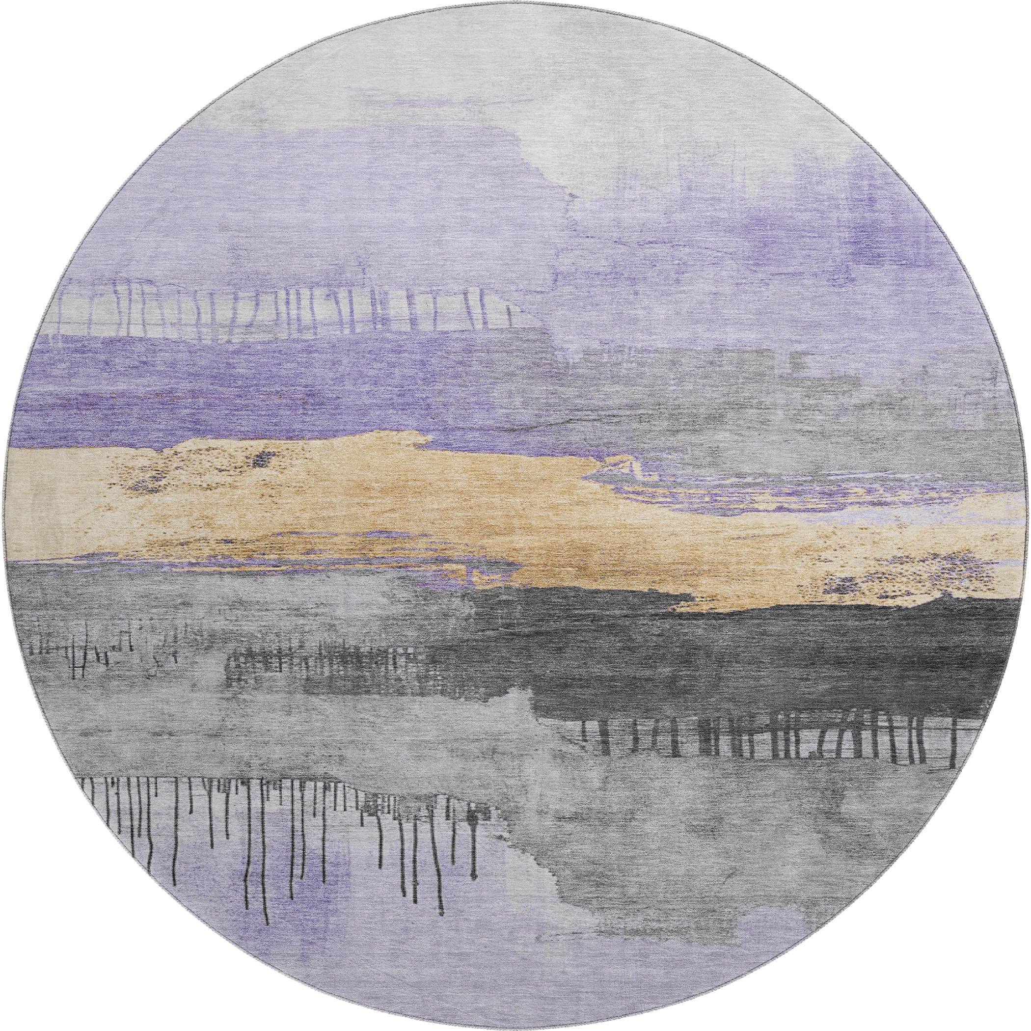 Salzburg Machine Washable Transitional Lavender Purple Rug 8' x 8' #shape_Round