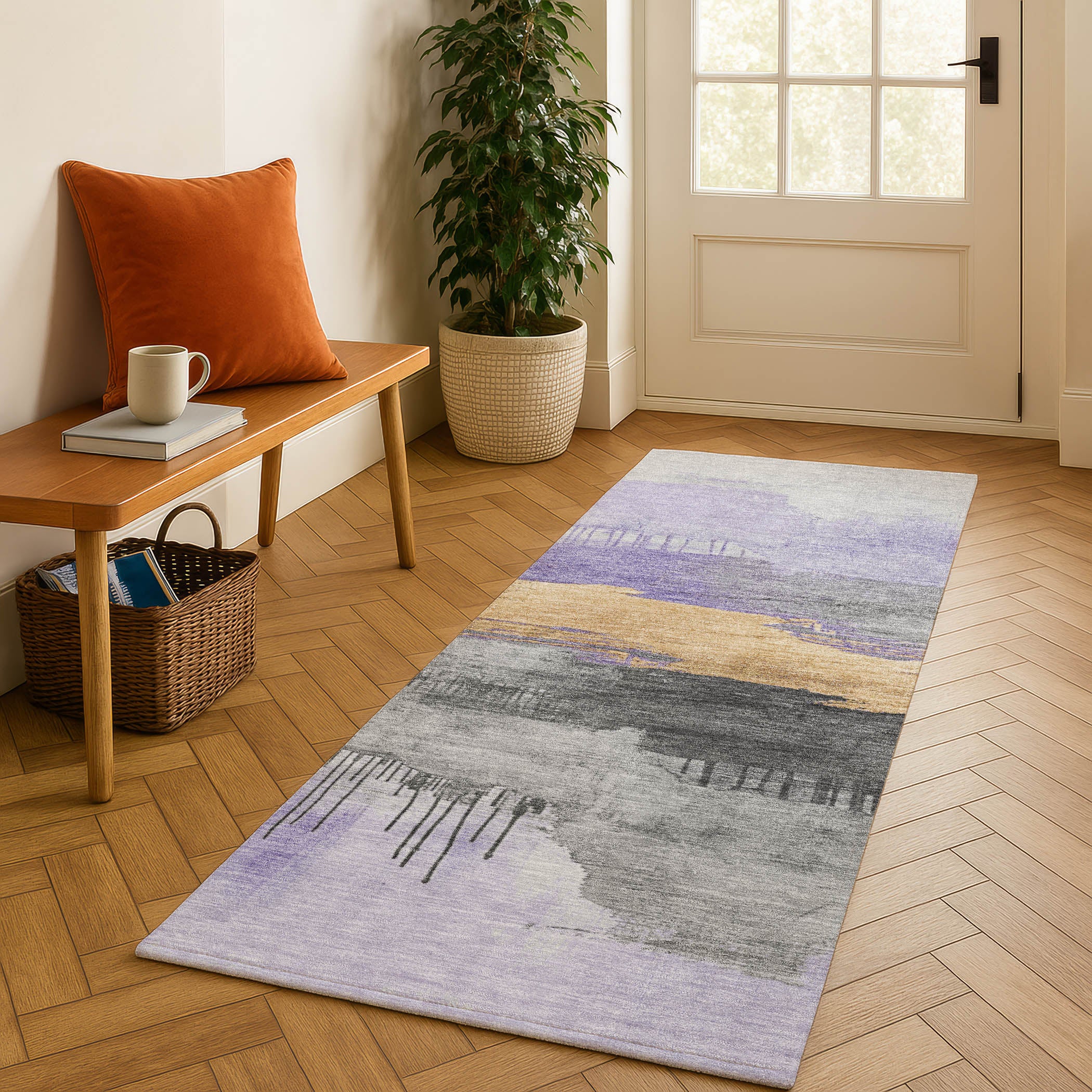 Salzburg Machine Washable Transitional Lavender Purple Rug 2'3" x 7'6" #shape_Runner