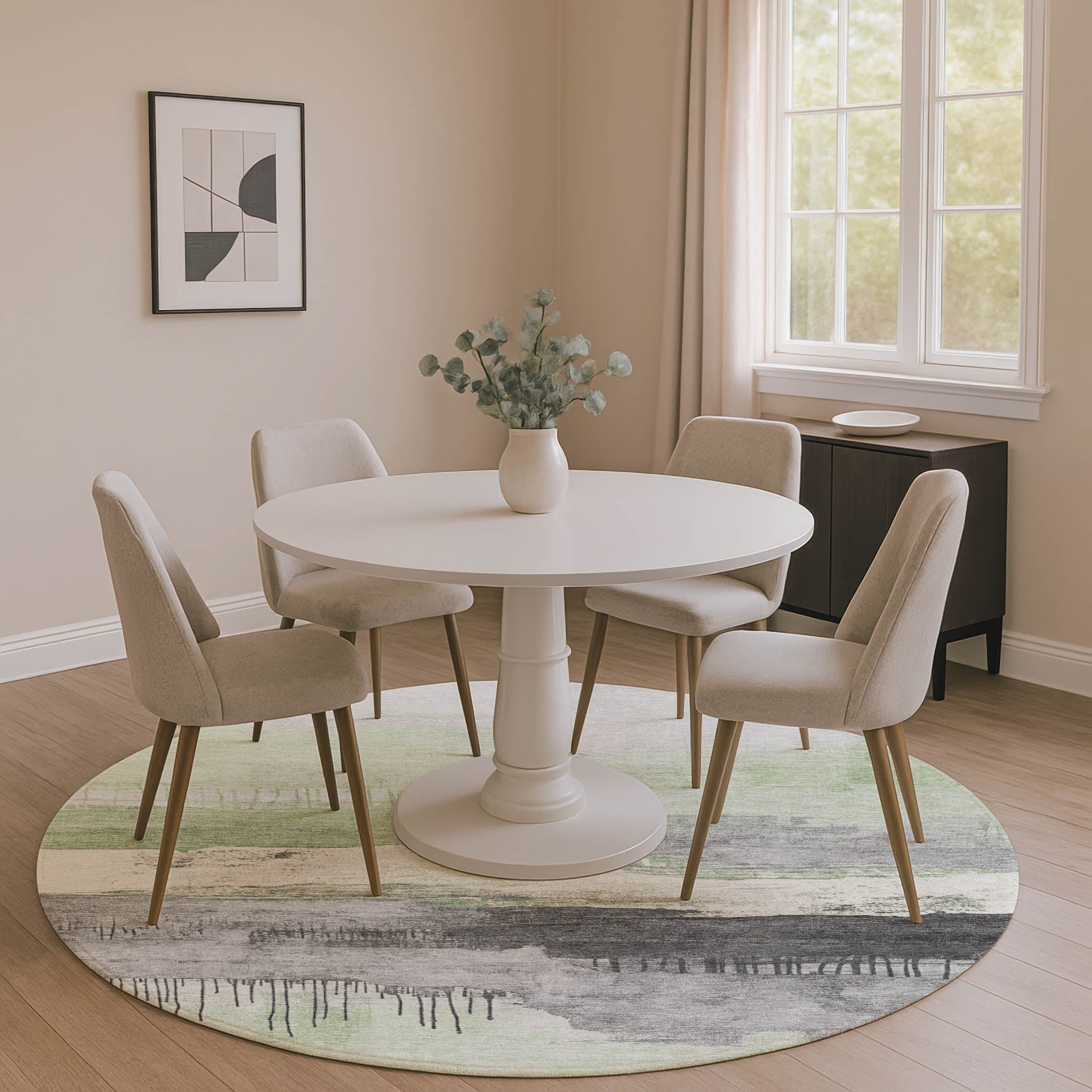 Salzburg Machine Washable Transitional Mint Green Rug 8' x 8' #shape_Round