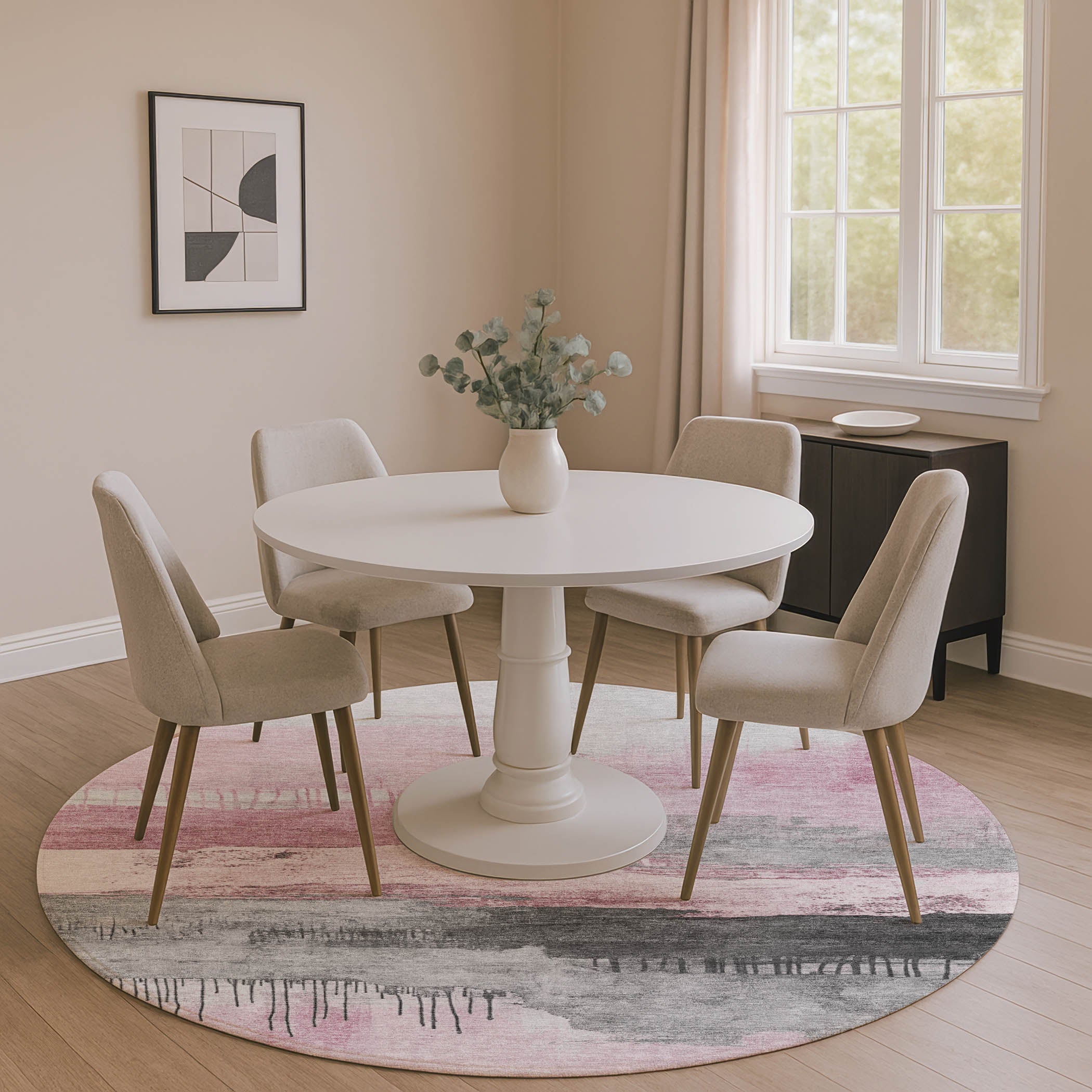 Salzburg Machine Washable Transitional Pink Rug 8' x 8' #shape_Round