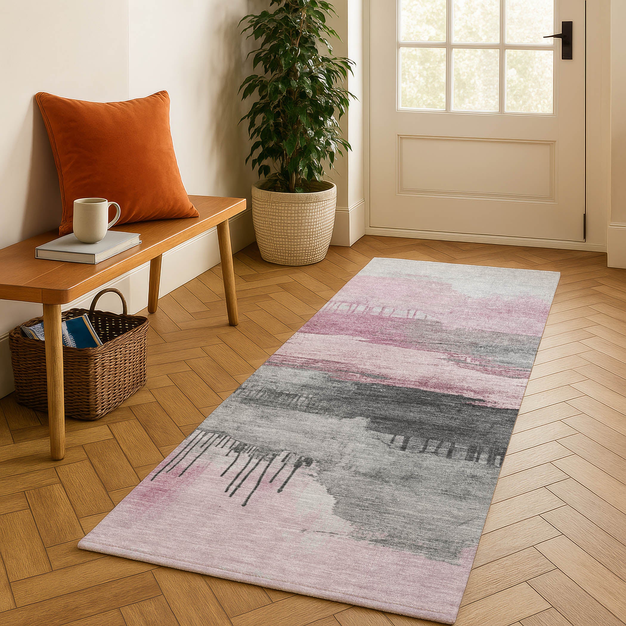 Salzburg Machine Washable Transitional Pink Rug 2'3" x 7'6" #shape_Runner