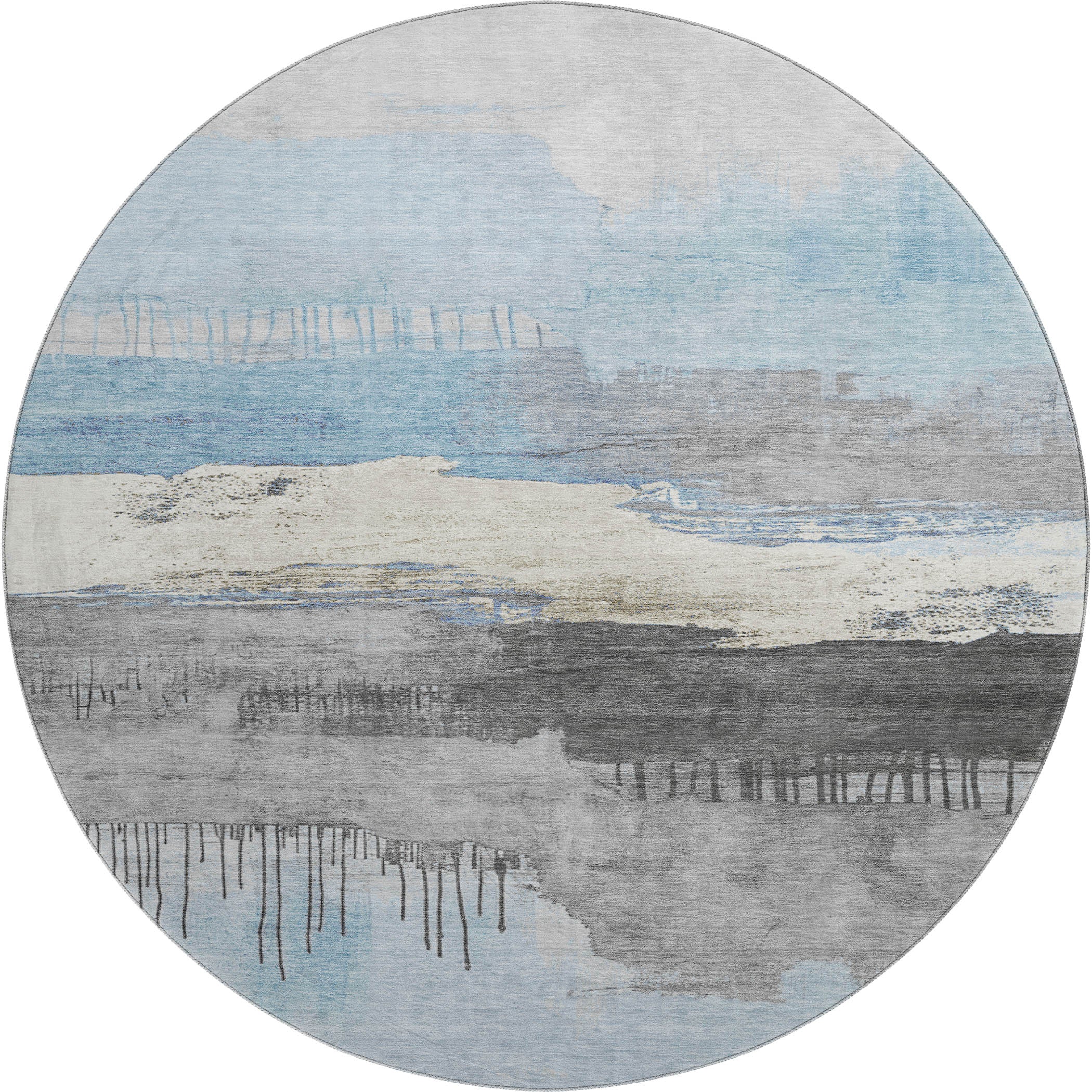 Salzburg Machine Washable Transitional Sky Blue Rug 8' x 8' #shape_Round