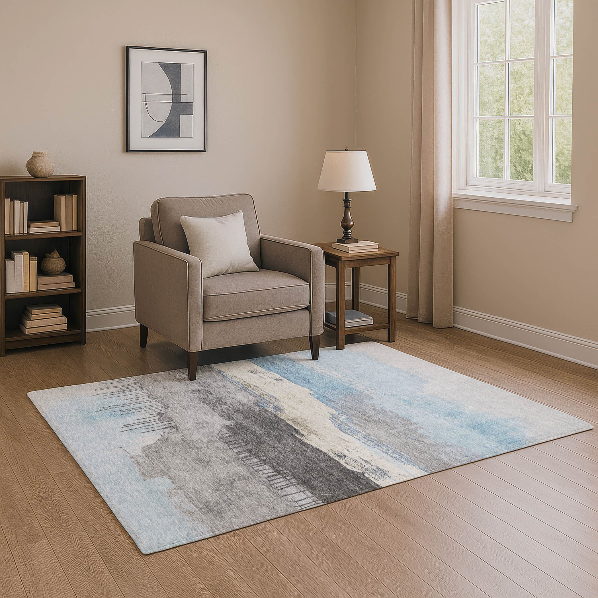 Salzburg Machine Washable Transitional Sky Blue Rug 2'6" x 3'10" #shape_Rectangle
