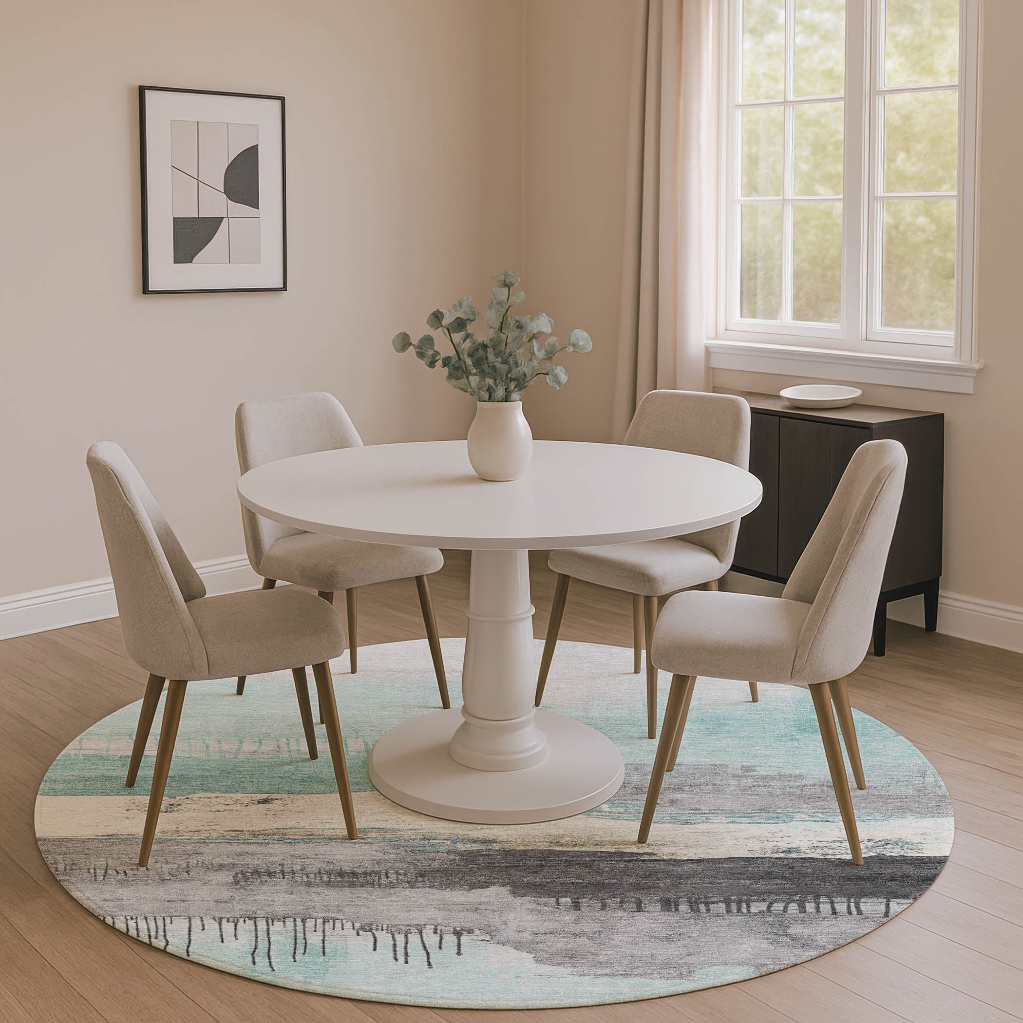 Salzburg Machine Washable Transitional Teal Rug 8' x 8' #shape_Round