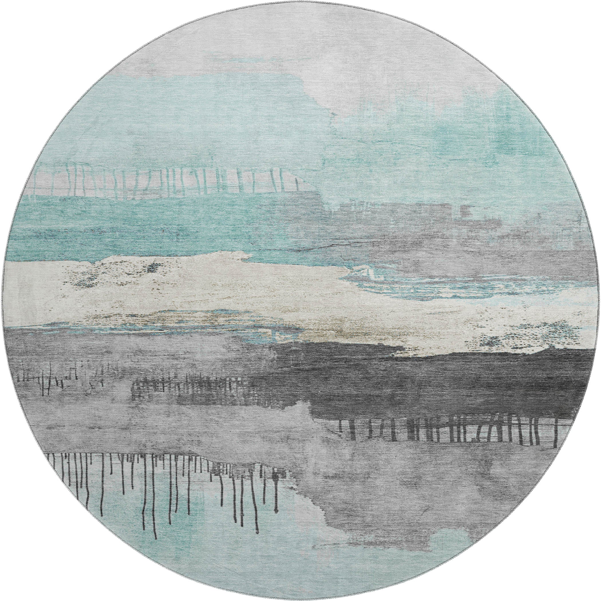 Salzburg Machine Washable Transitional Teal Rug 8' x 8' #shape_Round