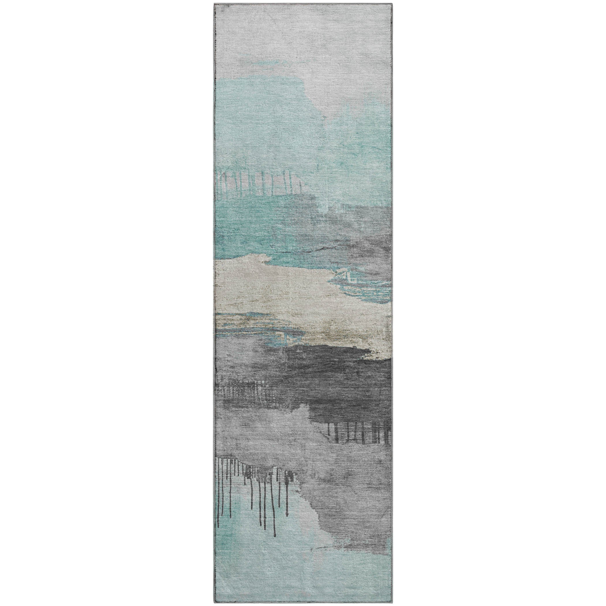 Salzburg Machine Washable Transitional Teal Rug 2'3" x 7'6" #shape_Runner
