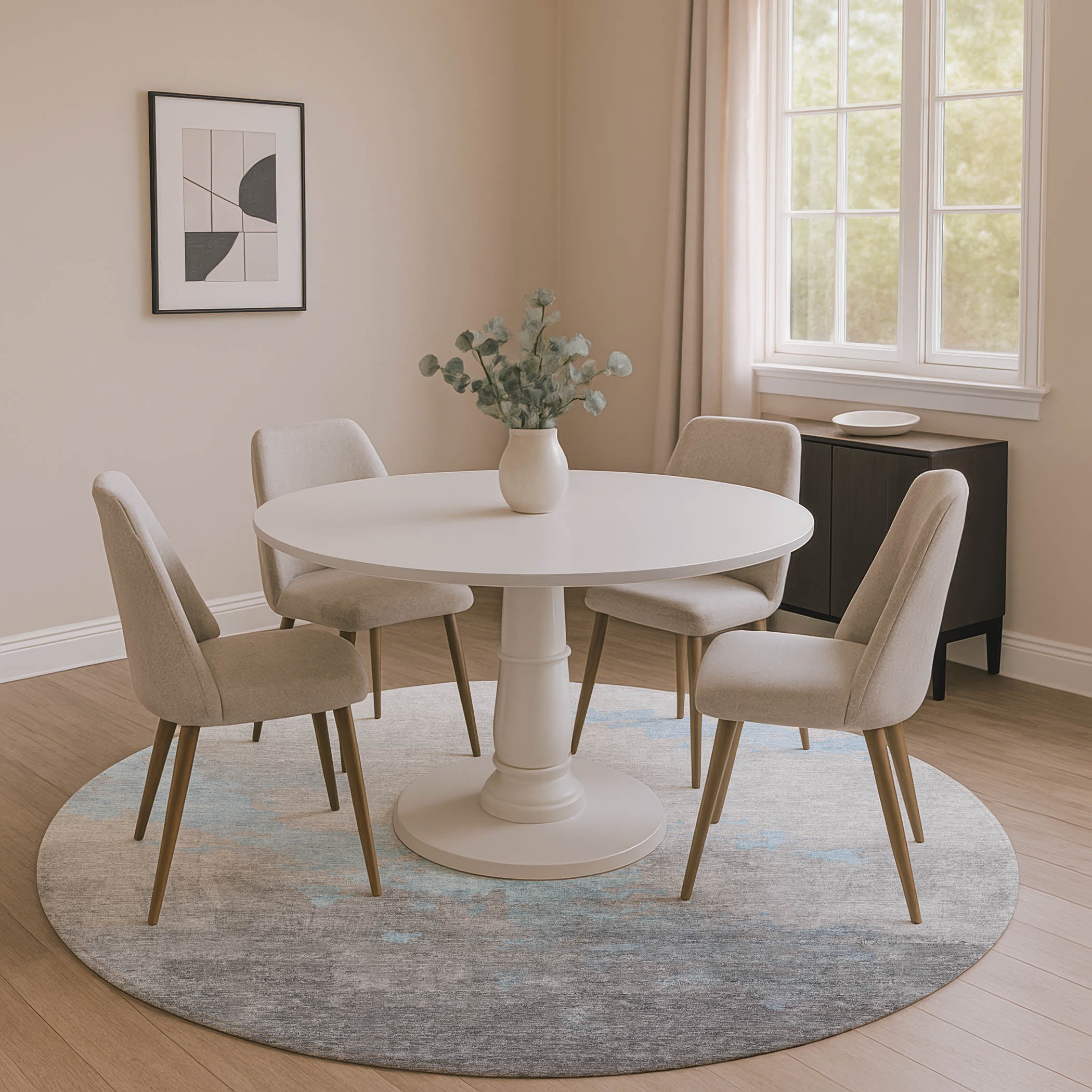Cartagena Machine Washable Transitional Blue Rug 8' x 8' #shape_Round