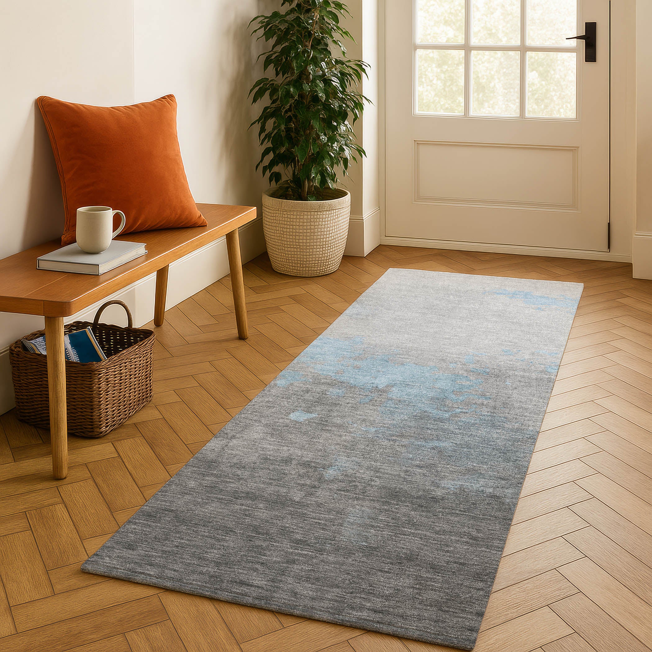 Cartagena Machine Washable Transitional Blue Rug 2'3" x 7'6" #shape_Runner