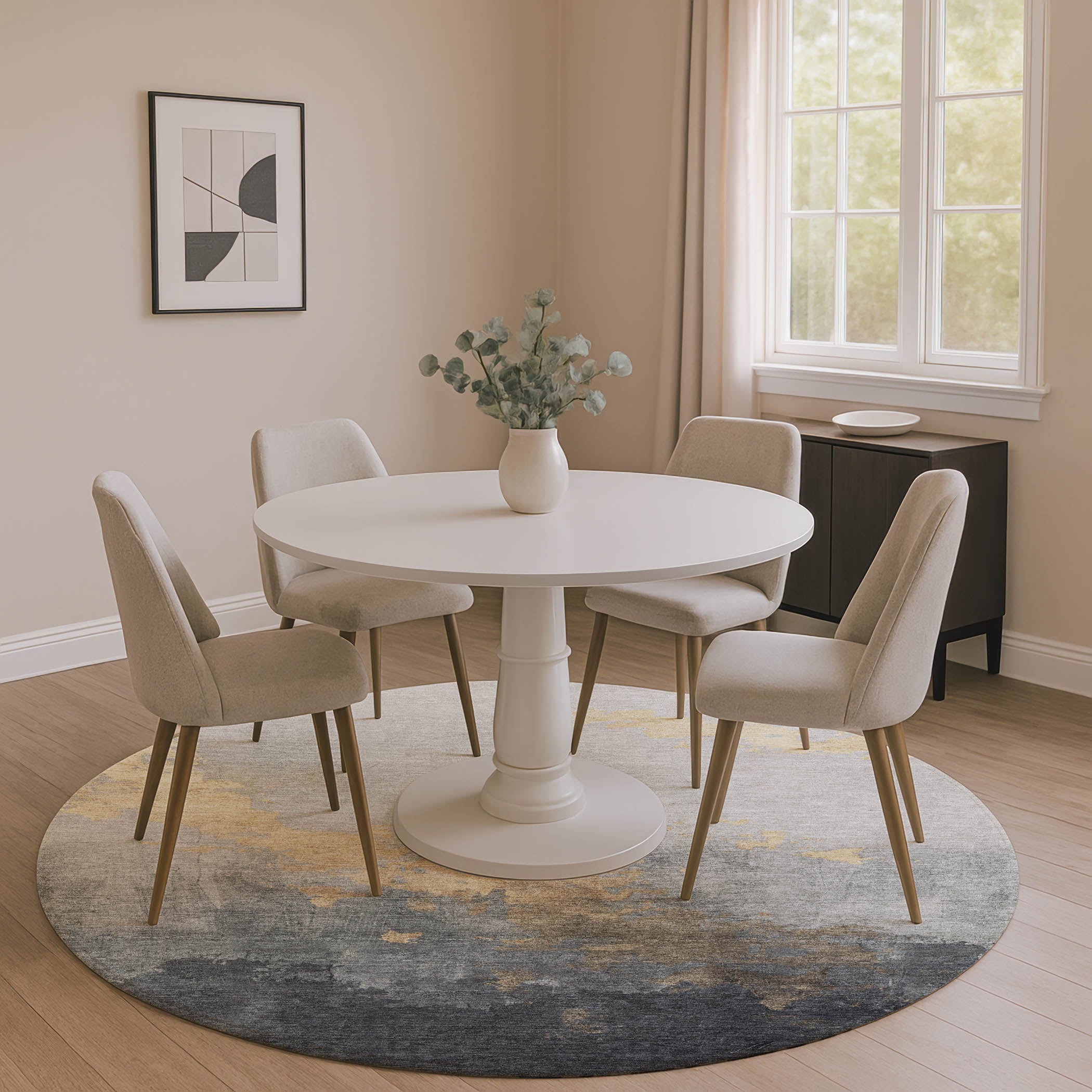 Cartagena Machine Washable Transitional Gold Rug 8' x 8' #shape_Round