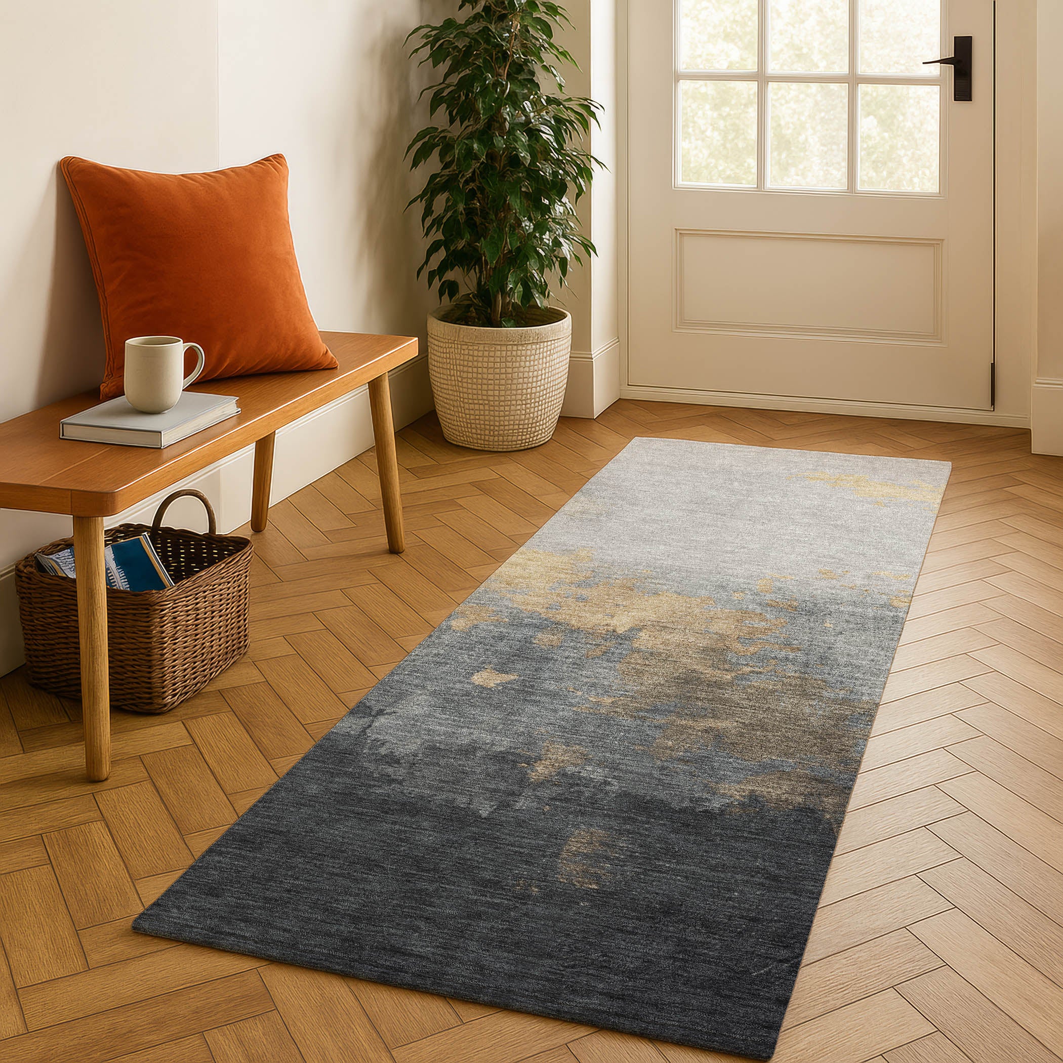Cartagena Machine Washable Transitional Gold Rug 2'3" x 7'6" #shape_Runner