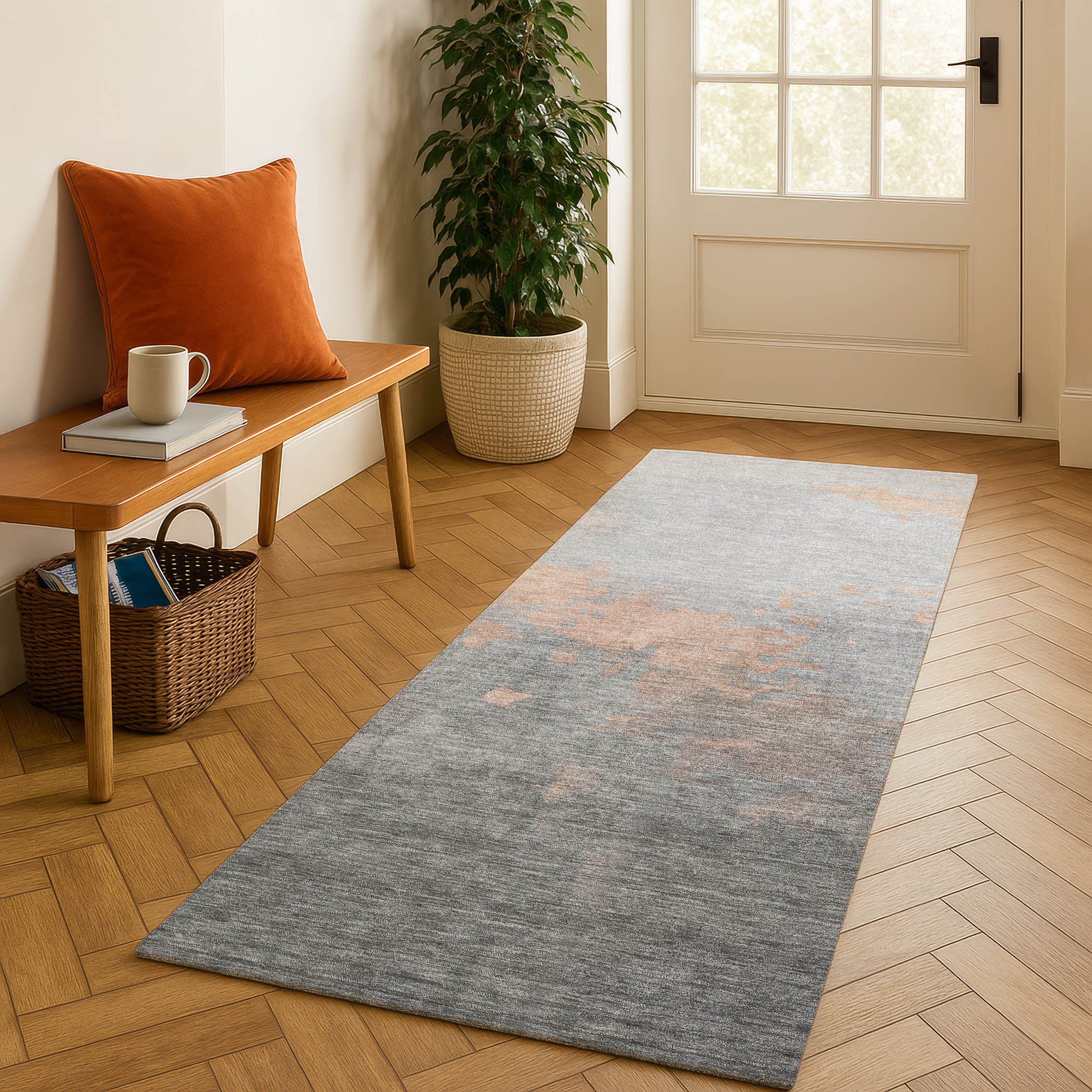 Cartagena Machine Washable Transitional Peach Orange Rug 2'3" x 7'6" #shape_Runner