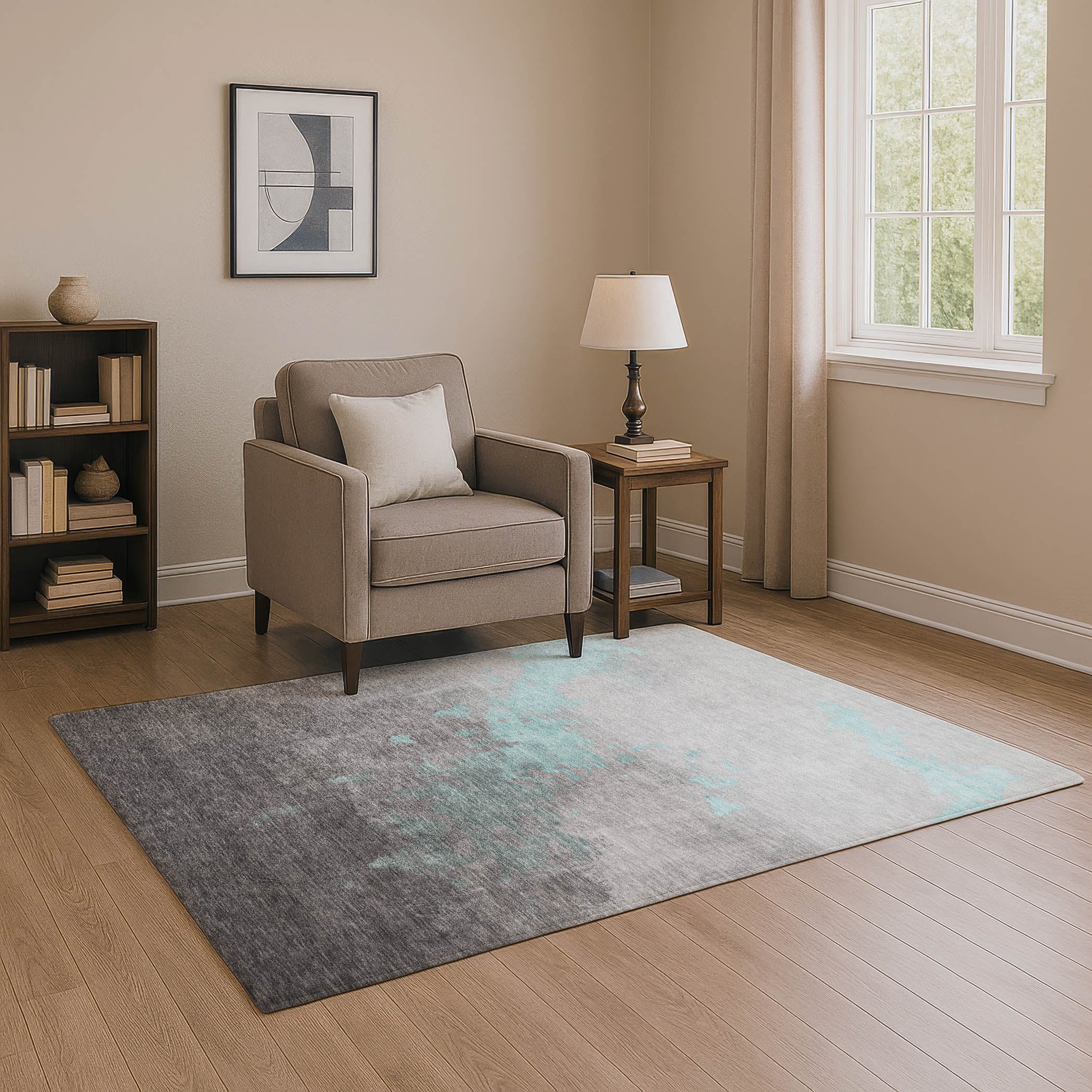 Cartagena Machine Washable Transitional Teal Rug 2'6" x 3'10" #shape_Rectangle