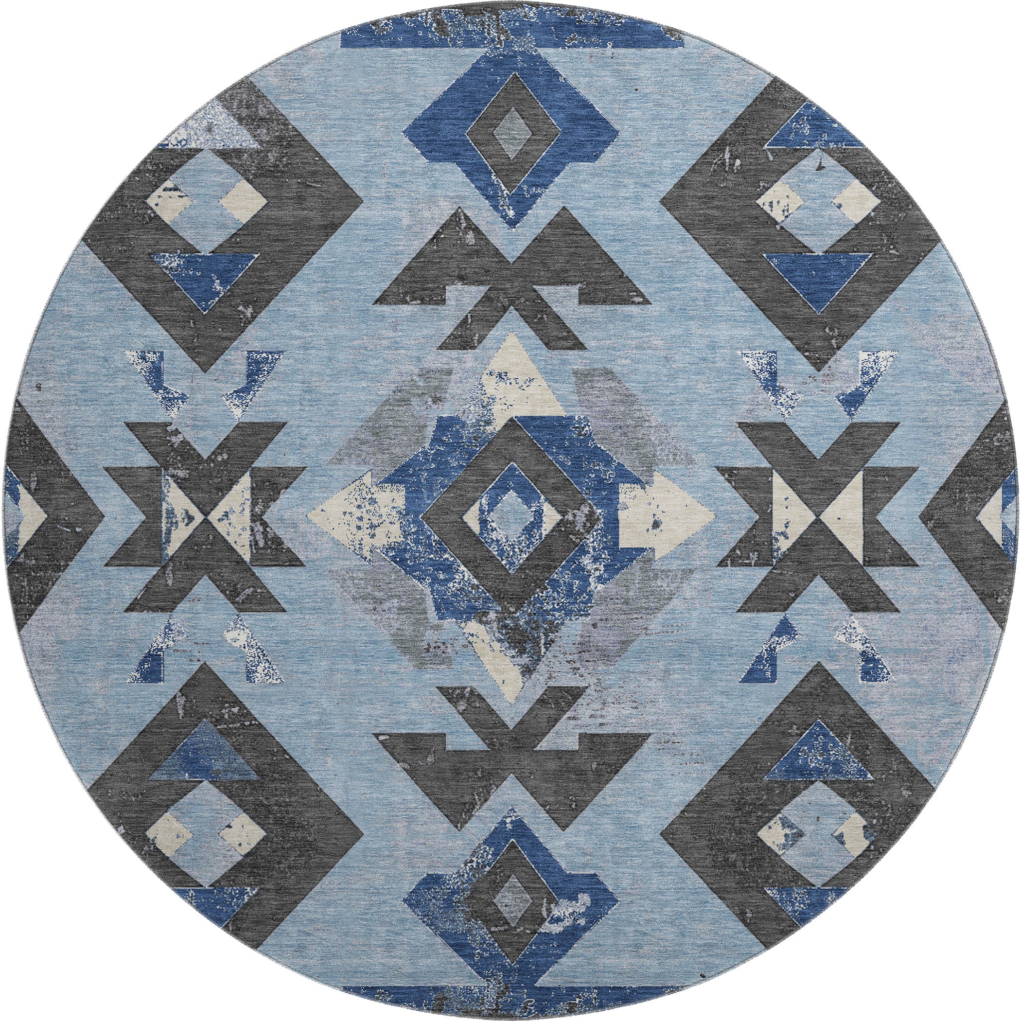 Mostar Machine Washable Transitional Blue Rug 8' x 8' #shape_Round