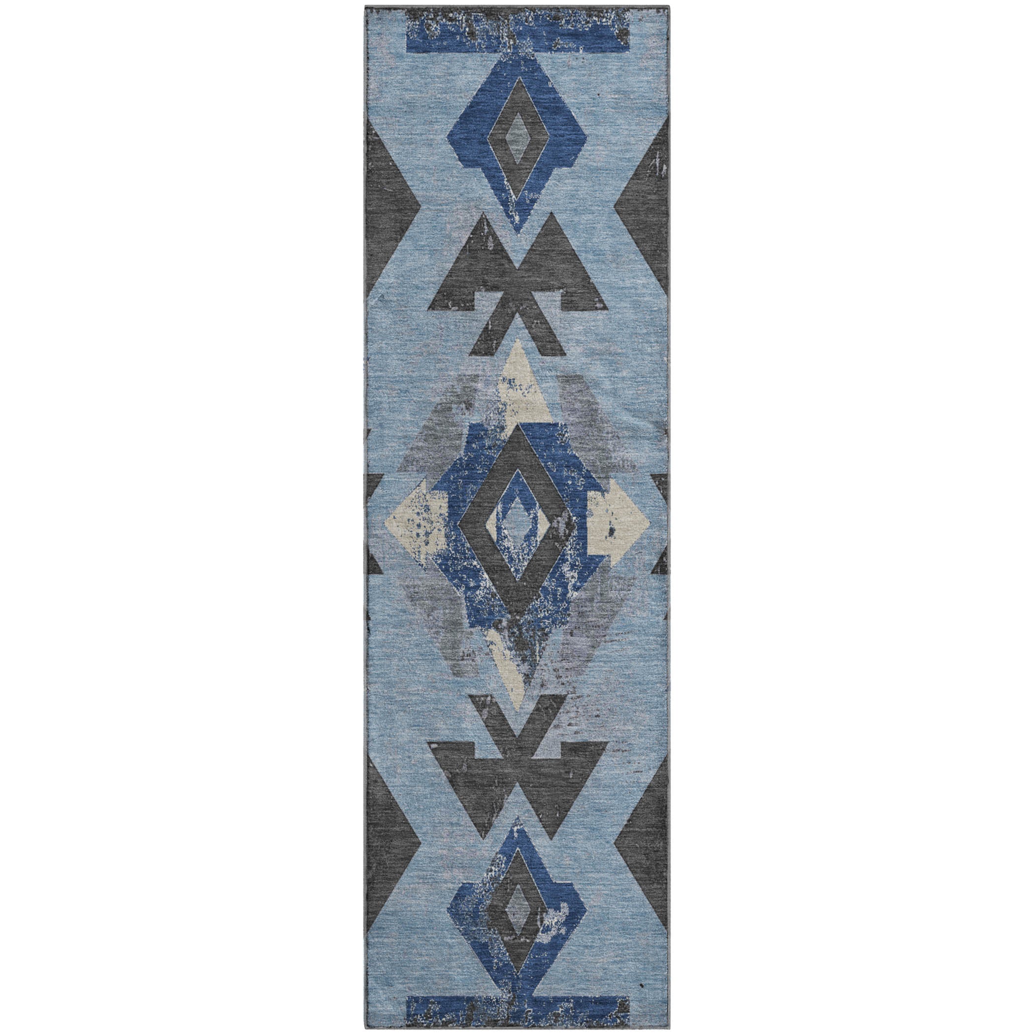 Mostar Machine Washable Transitional Blue Rug 2'3" x 7'6" #shape_Runner
