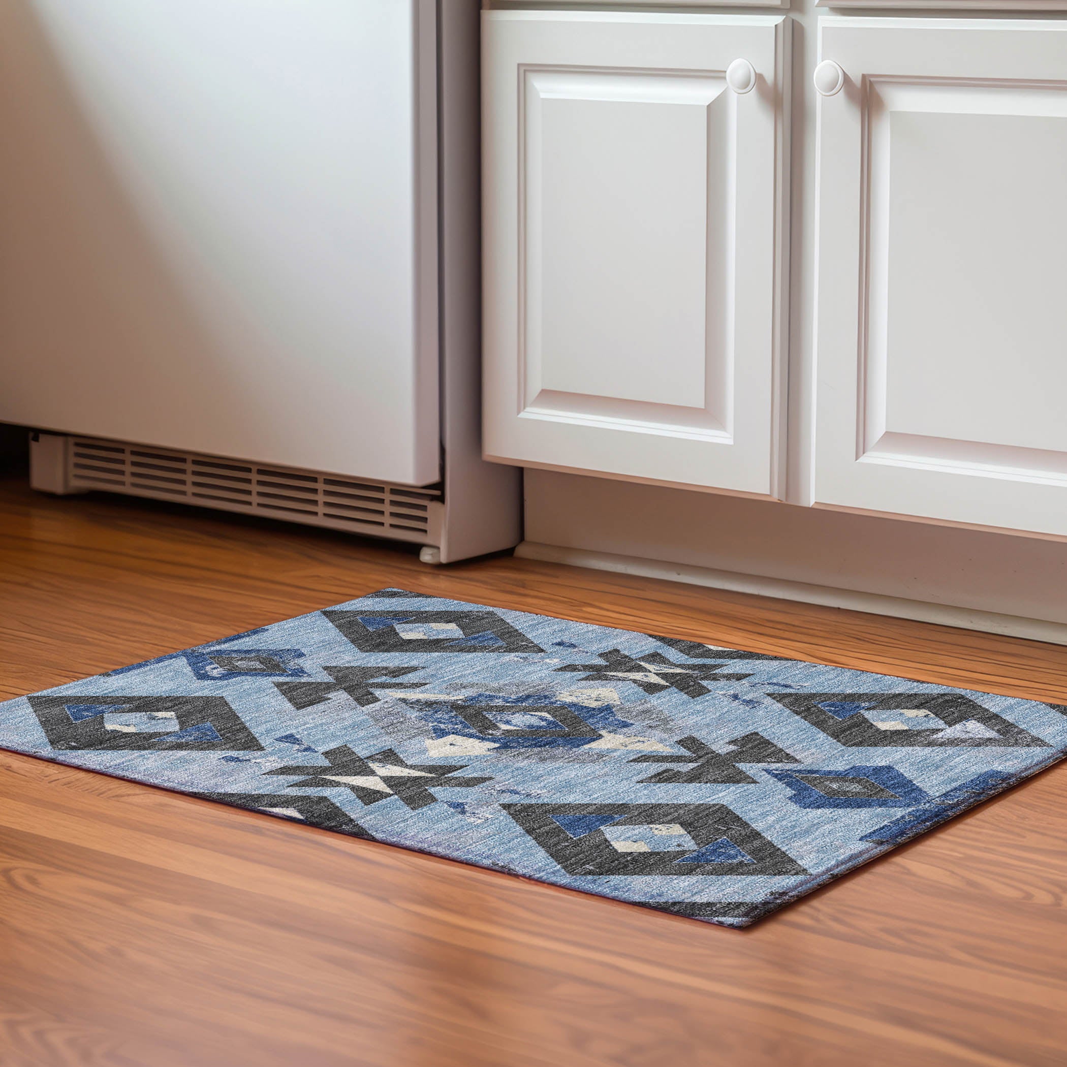 Mostar Machine Washable Transitional Blue Rug 1'8" x 2'6" #shape_Rectangle