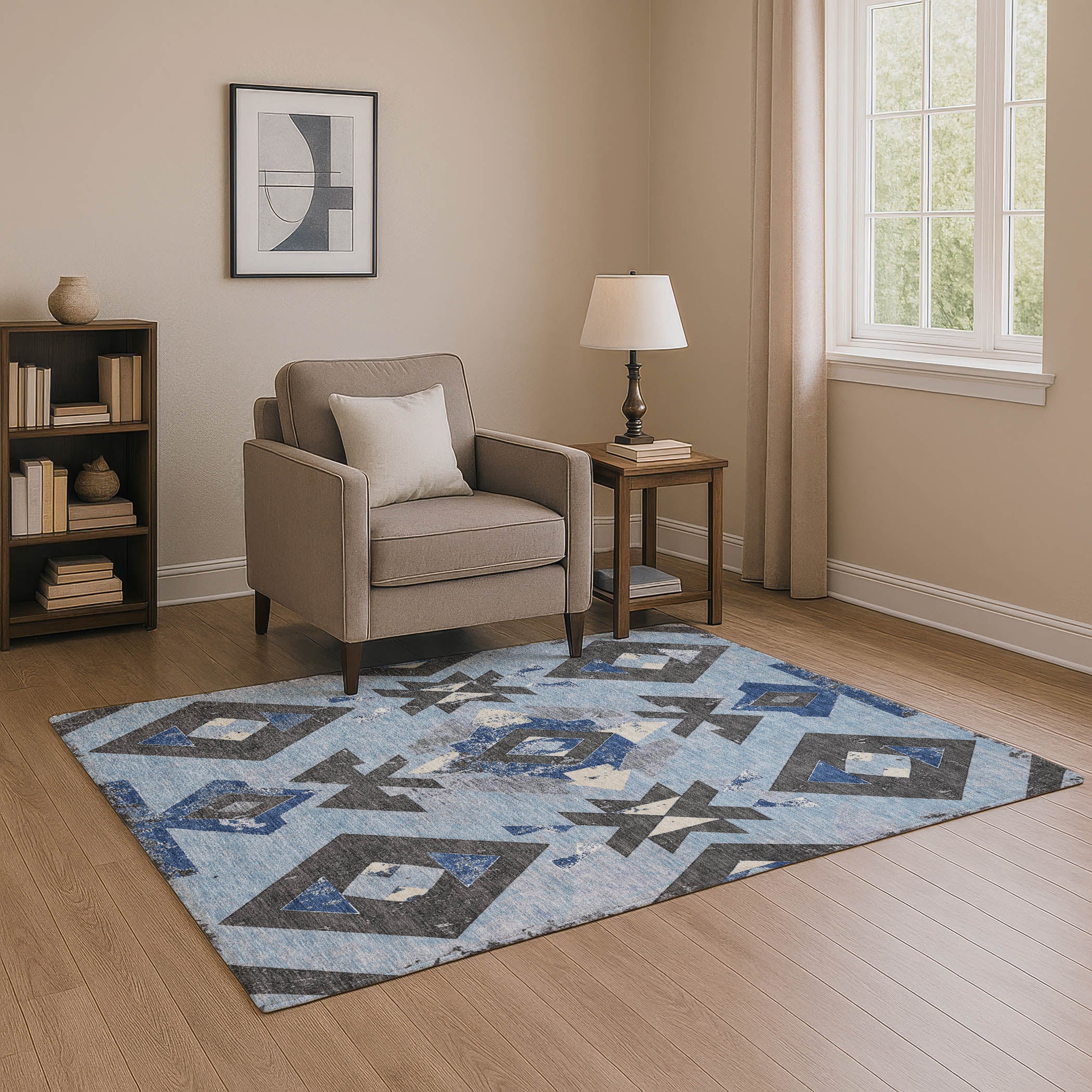 Mostar Machine Washable Transitional Blue Rug 2'6" x 3'10" #shape_Rectangle