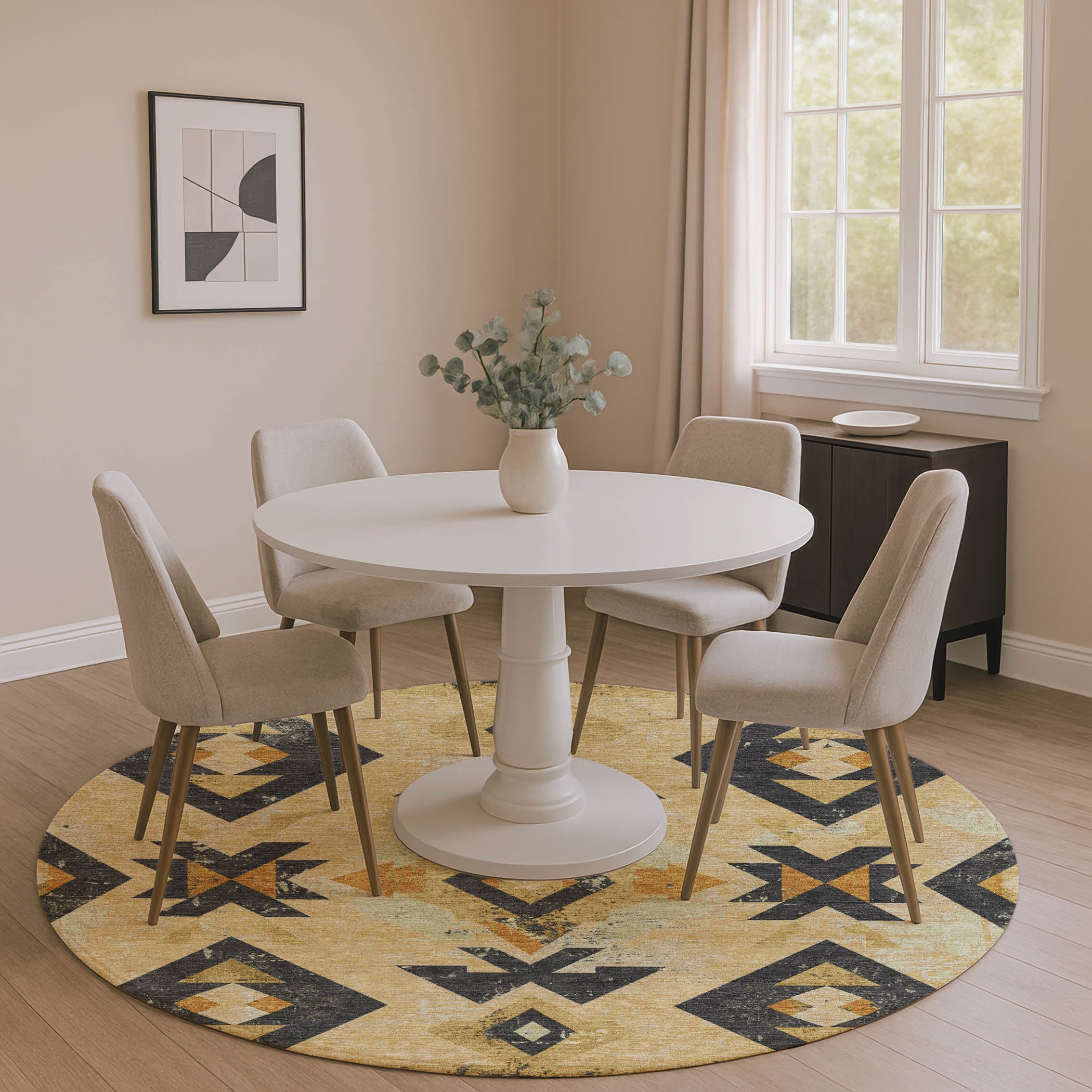 Mostar Machine Washable Transitional Gold Rug 8' x 8' #shape_Round