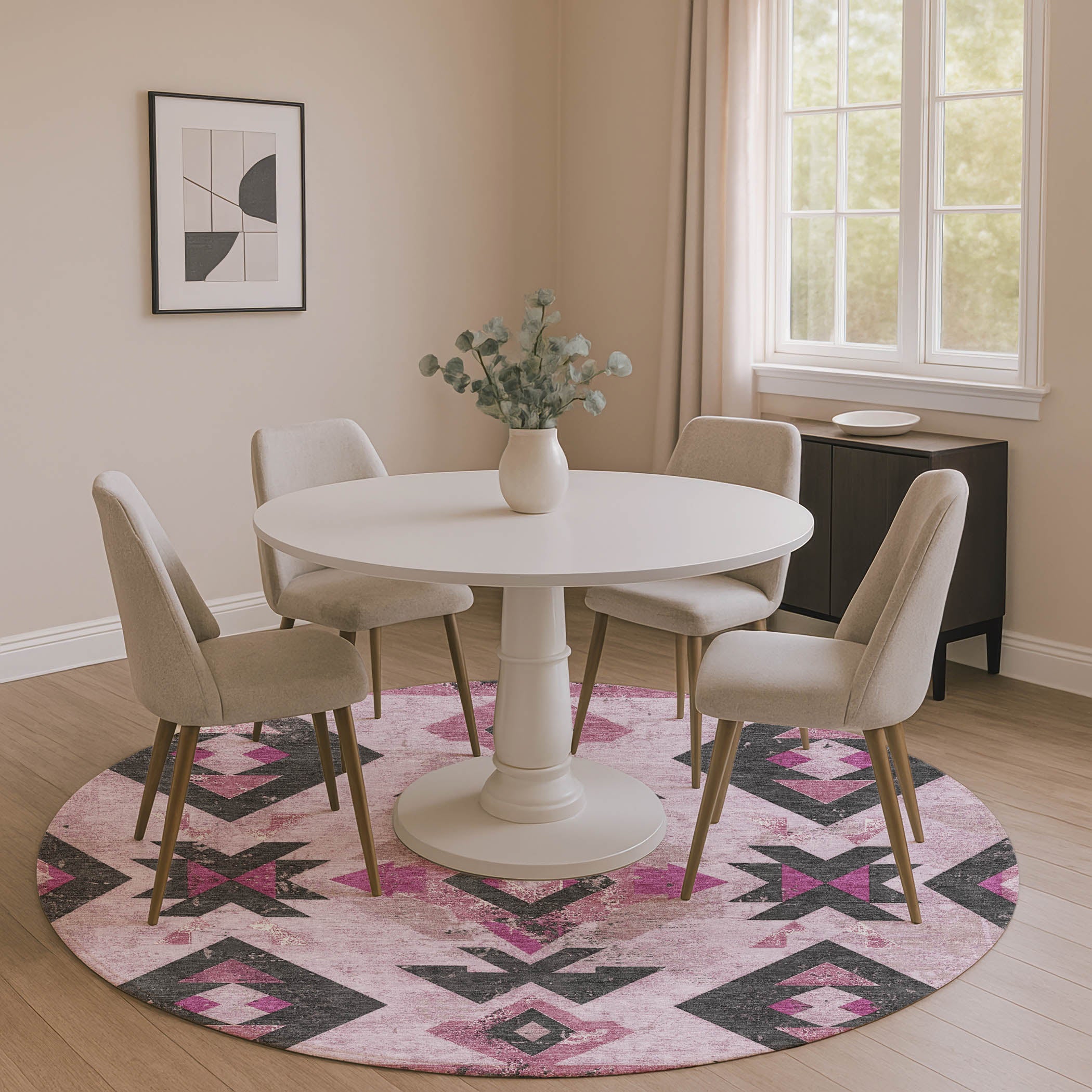 Mostar Machine Washable Transitional Pink Rug 8' x 8' #shape_Round
