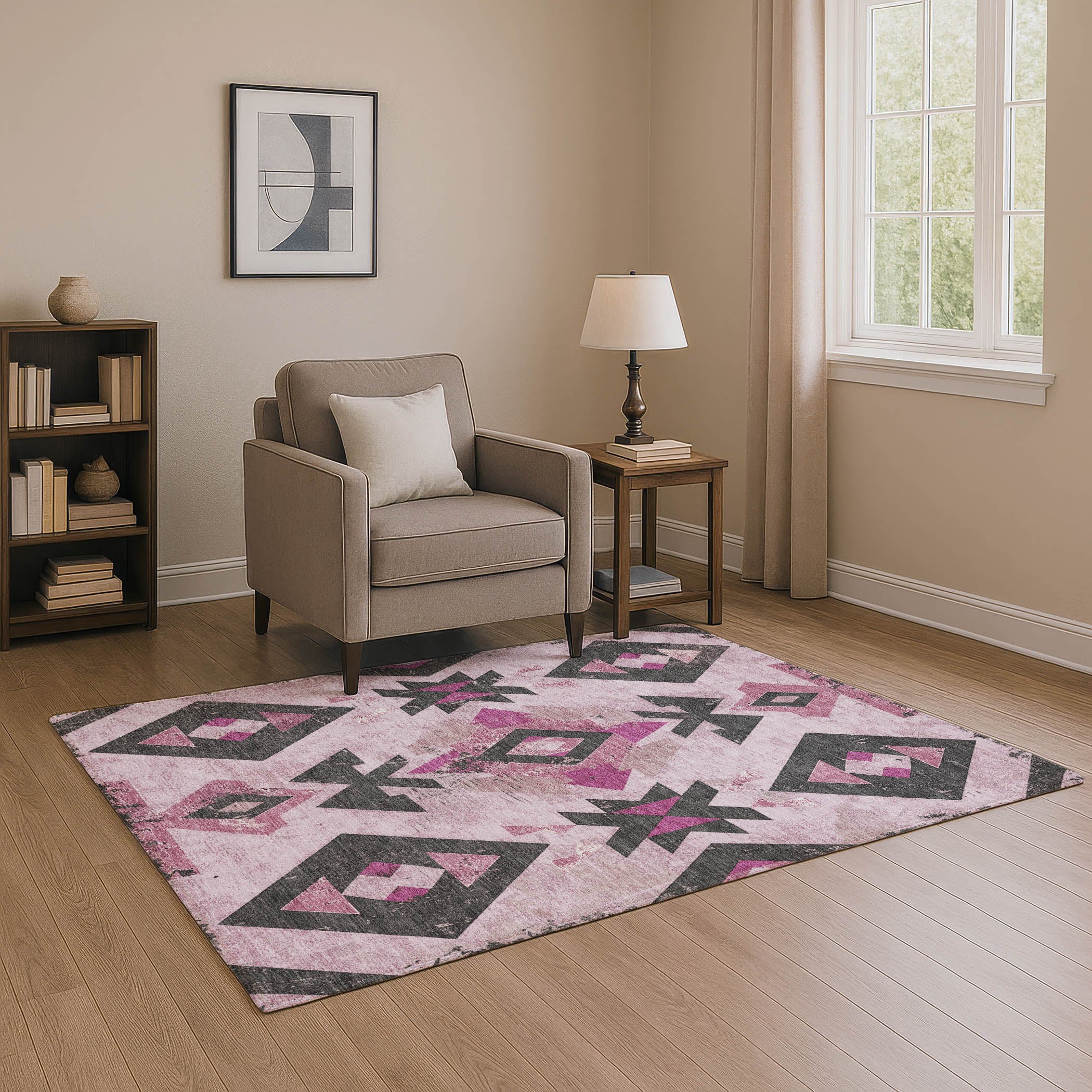 Mostar Machine Washable Transitional Pink Rug 2'6" x 3'10" #shape_Rectangle