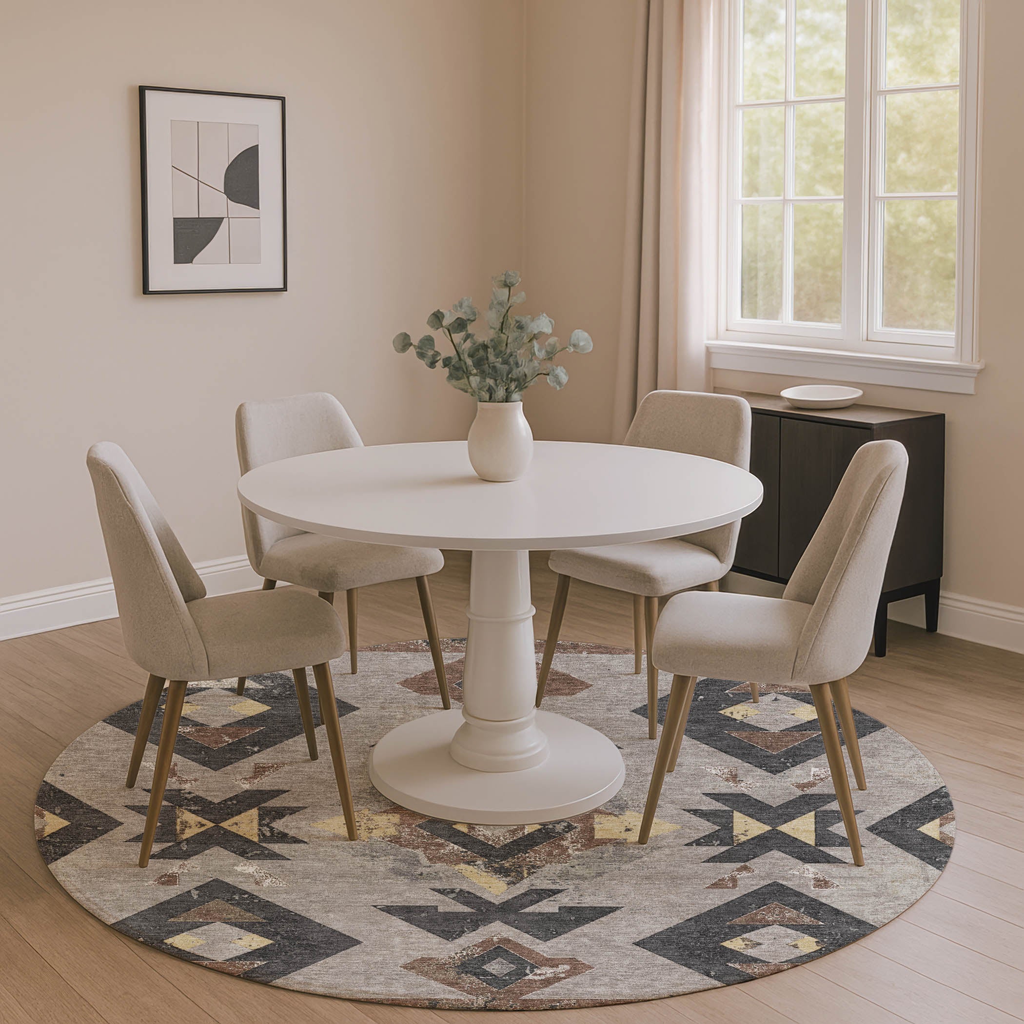 Mostar Machine Washable Transitional Taupe Brown Rug 8' x 8' #shape_Round