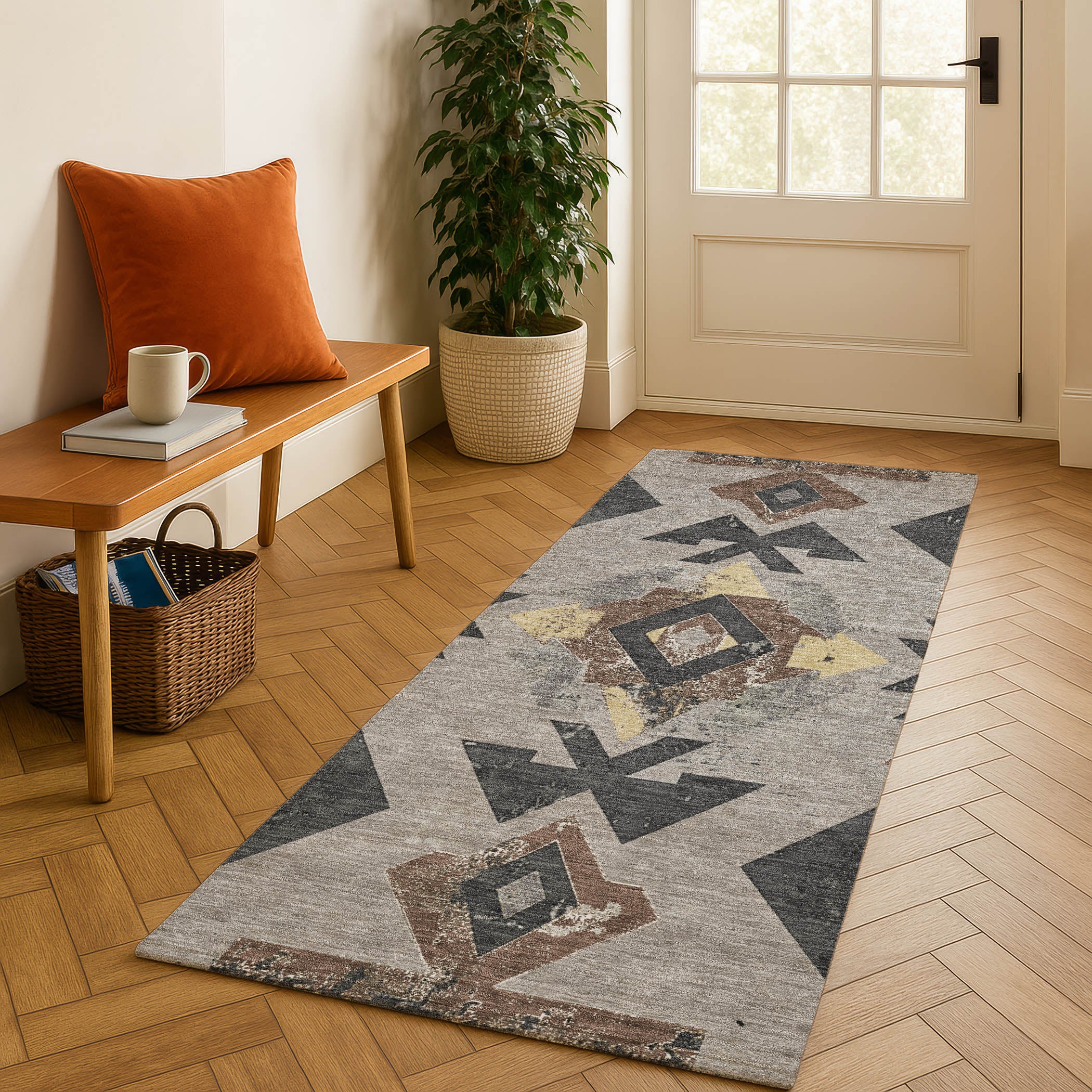 Mostar Machine Washable Transitional Taupe Brown Rug 2'3" x 7'6" #shape_Runner