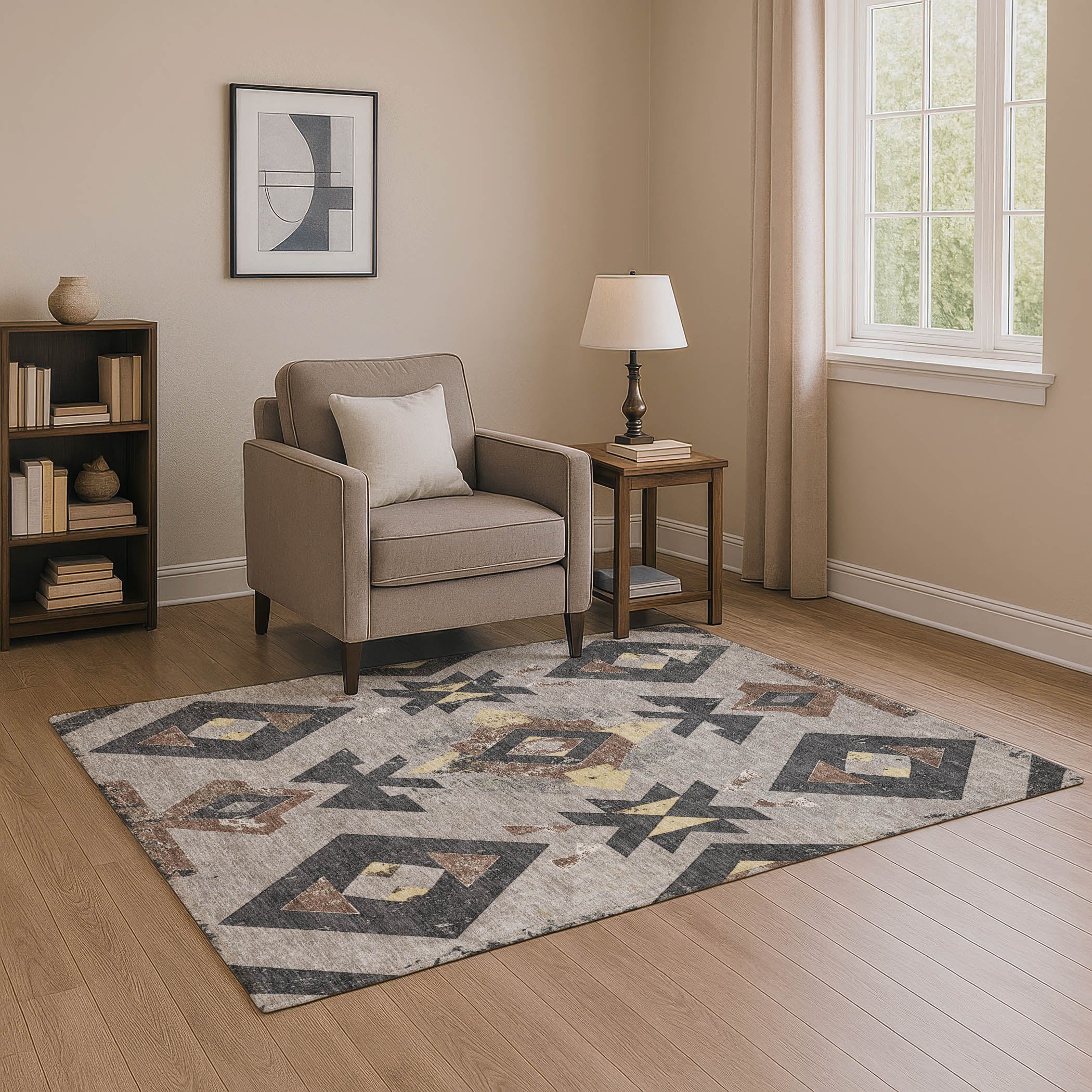 Mostar Machine Washable Transitional Taupe Brown Rug 2'6" x 3'10" #shape_Rectangle