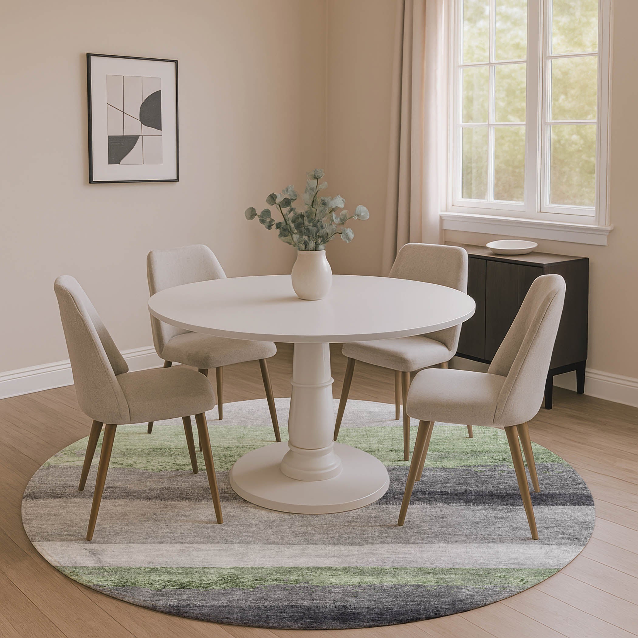 Nairobi Machine Washable Transitional Aloe Green Rug 8' x 8' #shape_Round