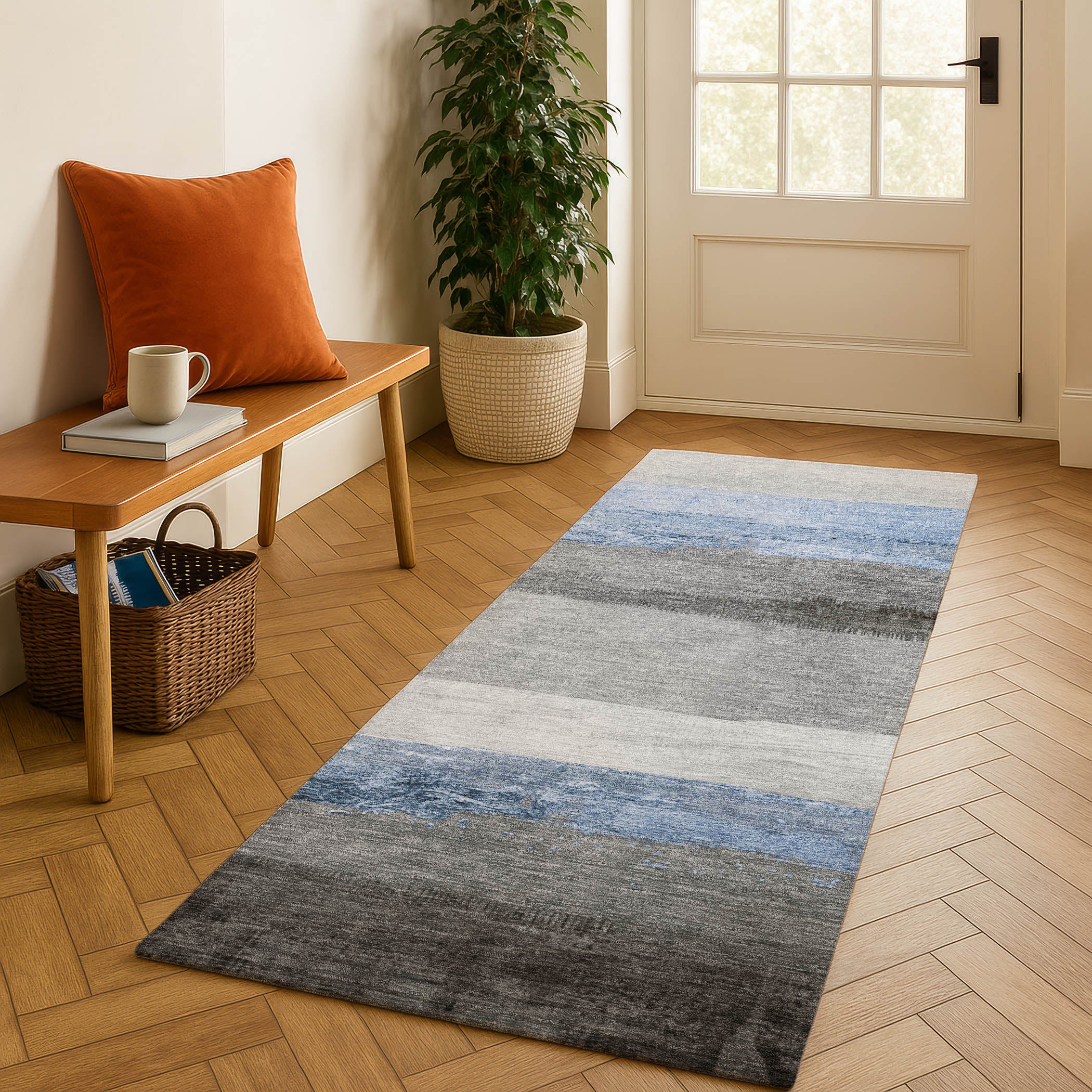 Nairobi Machine Washable Transitional Sky Blue Rug 2'3" x 7'6" #shape_Runner