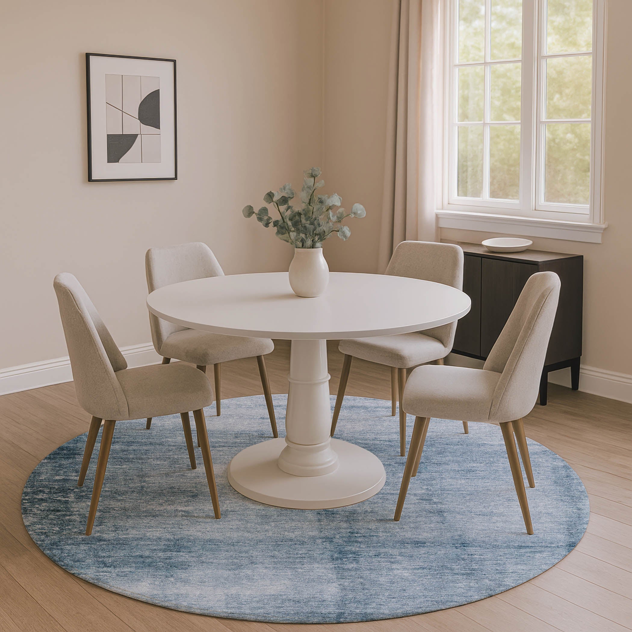 Cairo Machine Washable Transitional Denim Blue Rug 8' x 8' #shape_Round