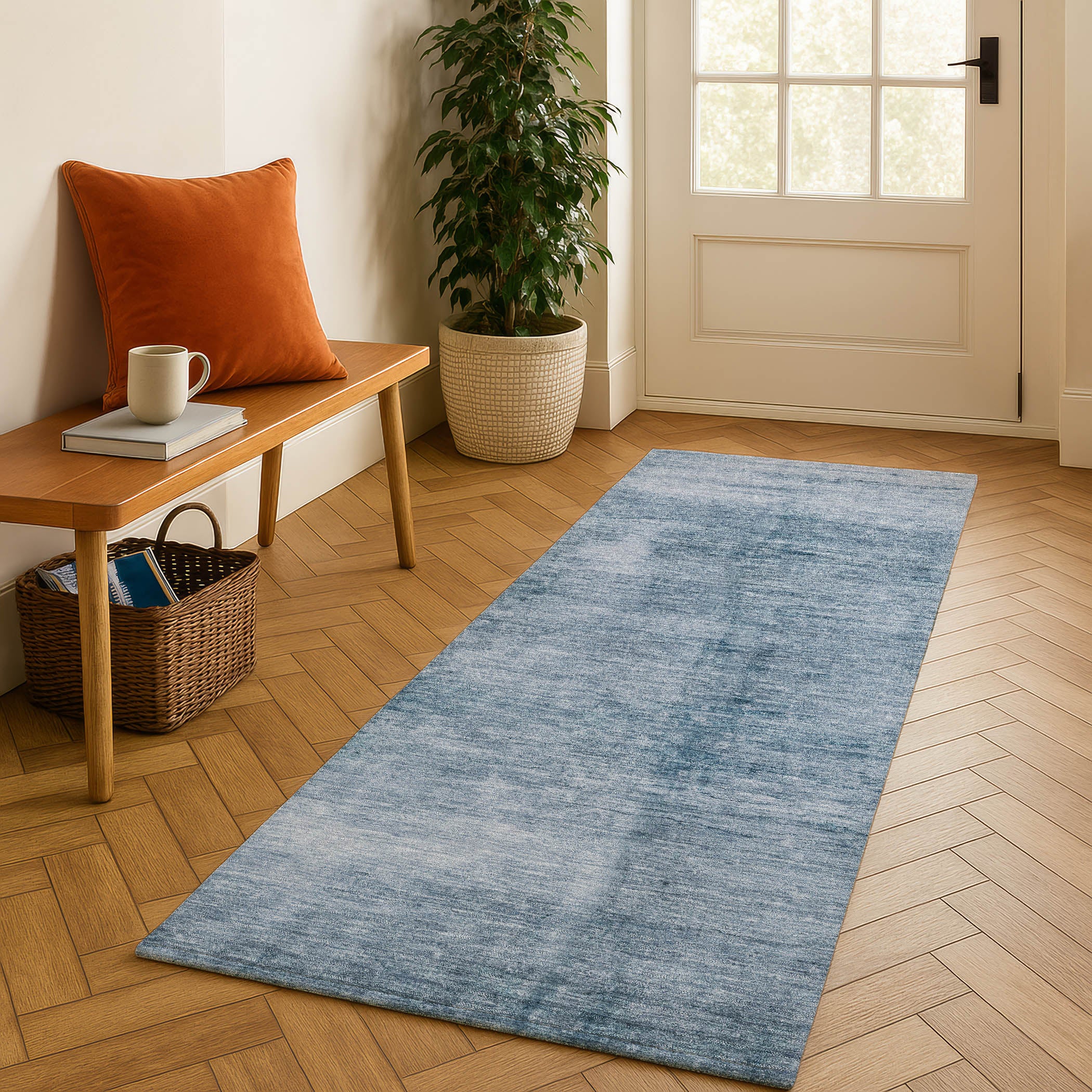 Cairo Machine Washable Transitional Denim Blue Rug 2'3" x 7'6" #shape_Runner
