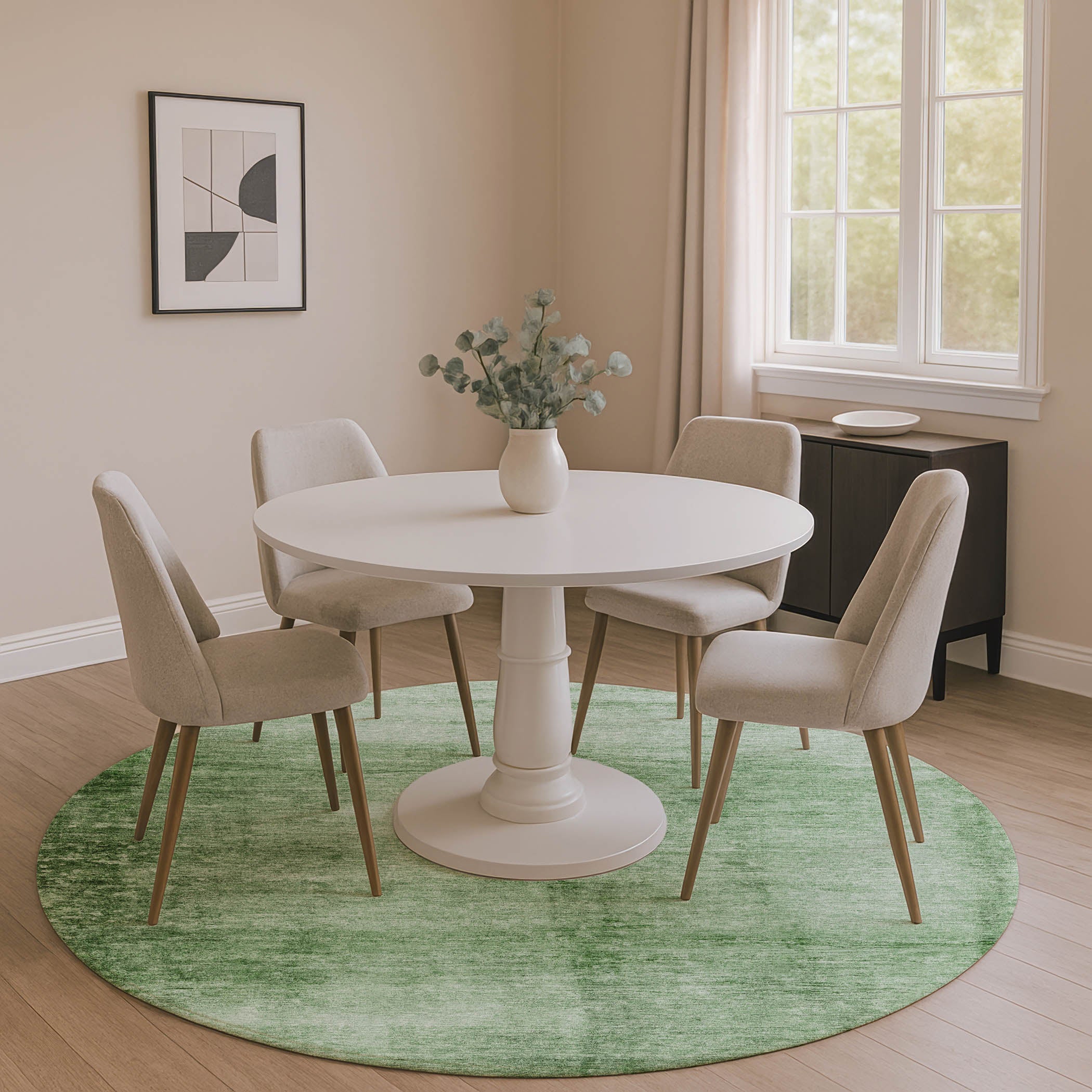 Cairo Machine Washable Transitional Green Rug 8' x 8' #shape_Round