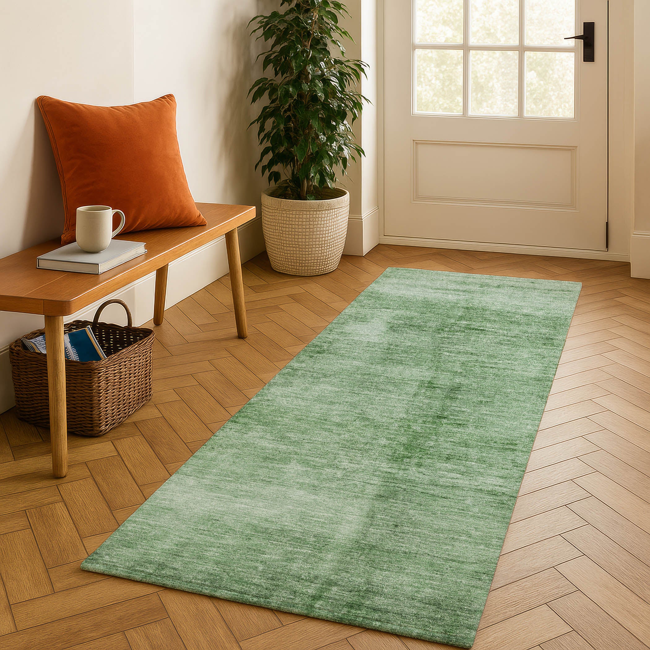 Cairo Machine Washable Transitional Green Rug 2'3" x 7'6" #shape_Runner